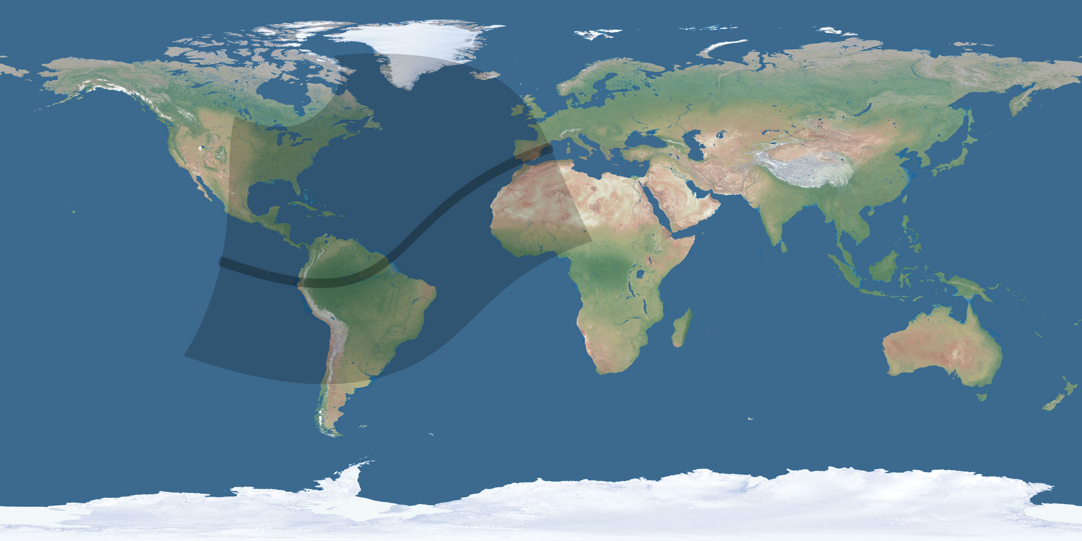 Map of the umbra and penumbra path of the solar eclipse of 01/26/2028
