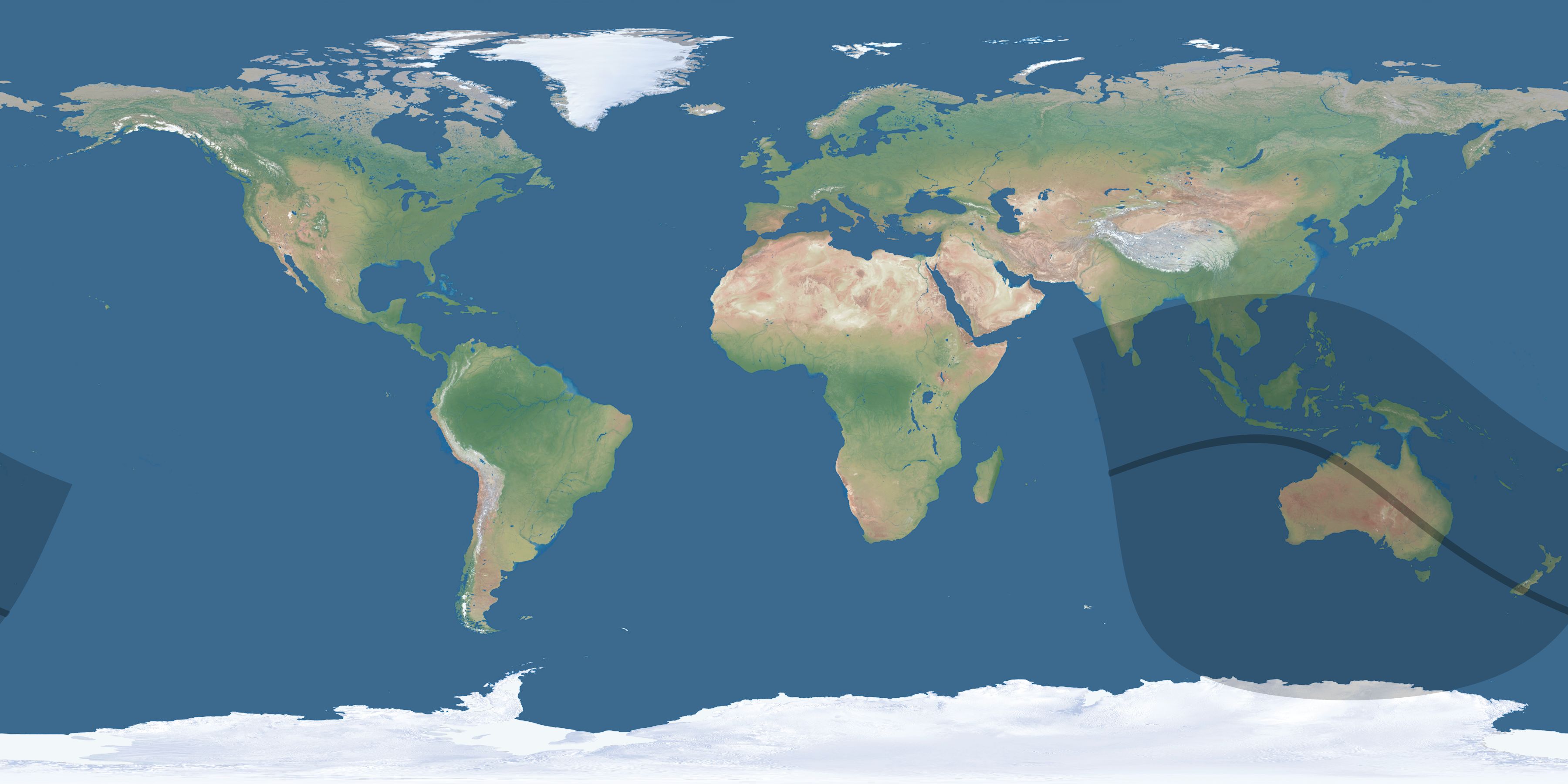 Map of the umbra and penumbra path of the solar eclipse of 07/22/2028