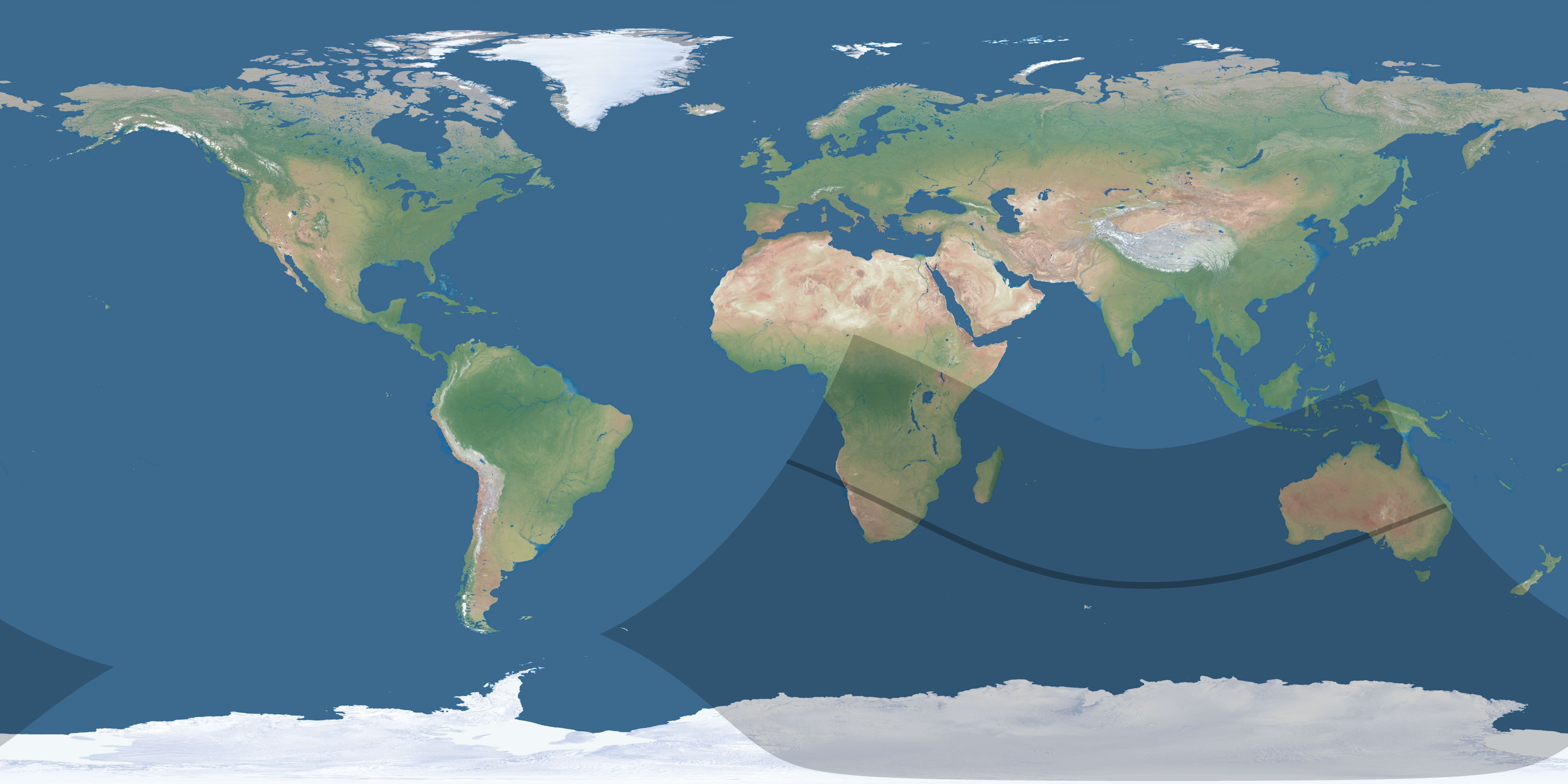 Map of the umbra and penumbra path of the solar eclipse of 11/25/2030