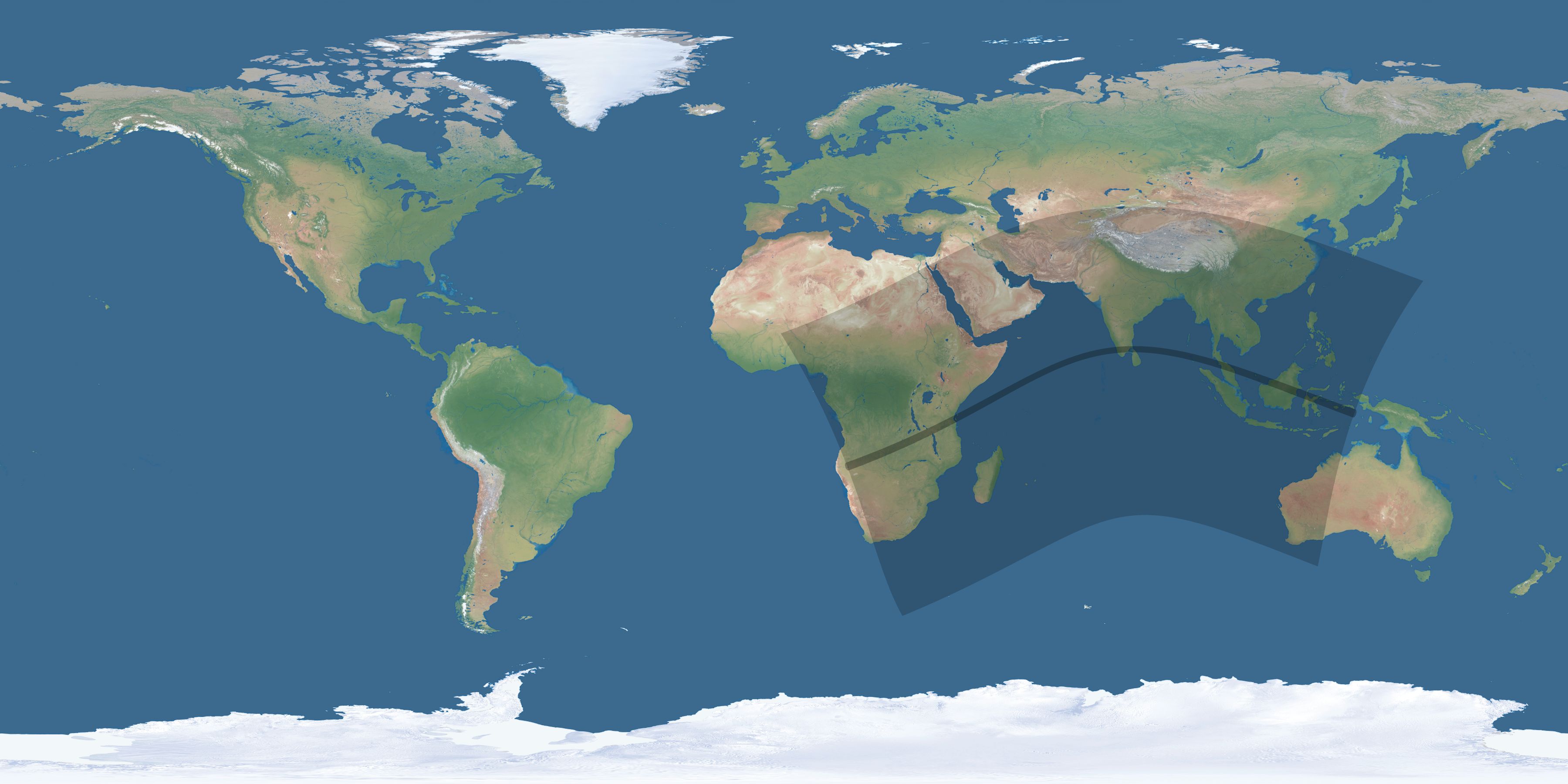 Map of the umbra and penumbra path of the solar eclipse of 05/21/2031