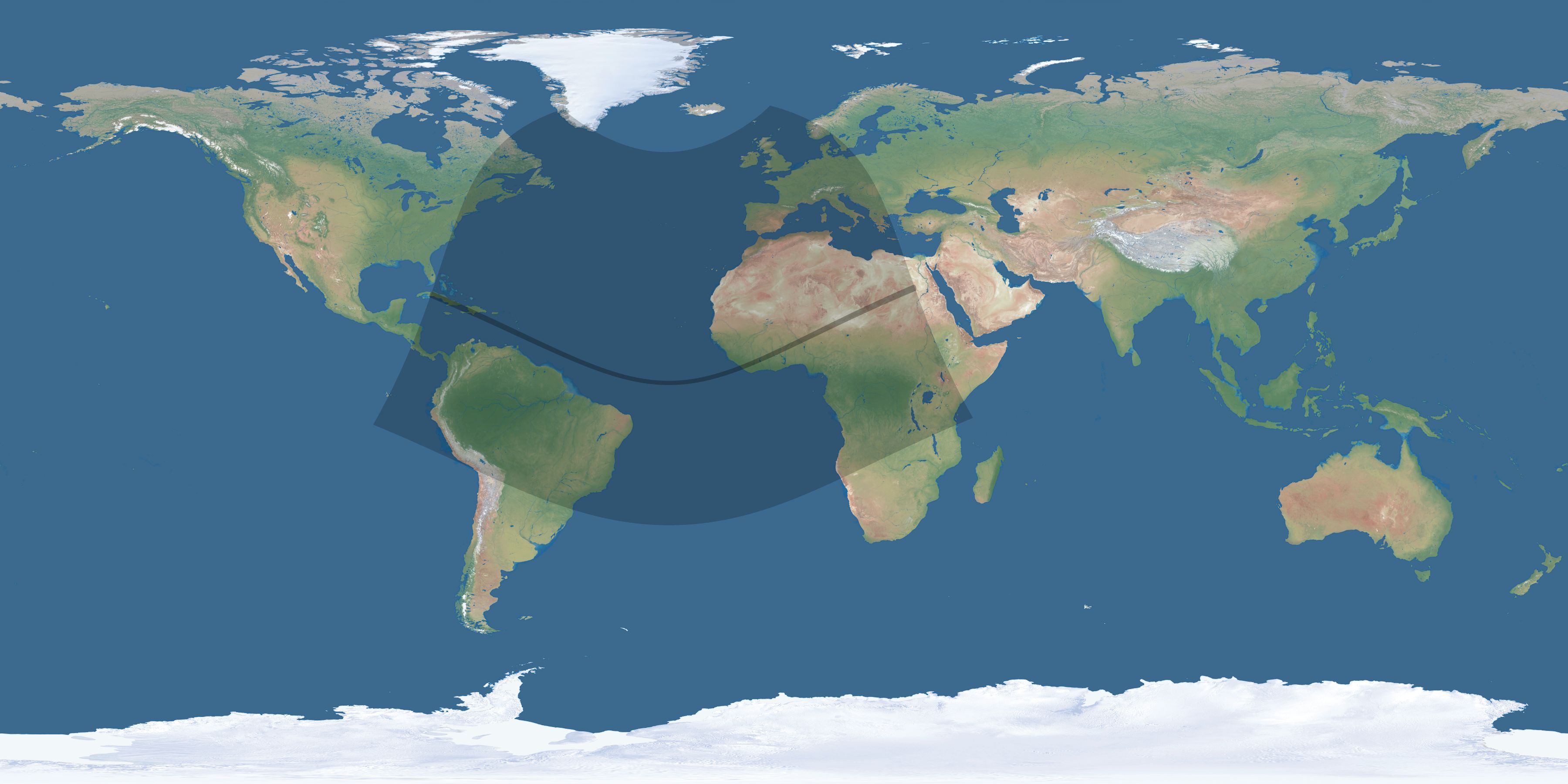 Map of the umbra and penumbra path of the solar eclipse of 01/05/2038