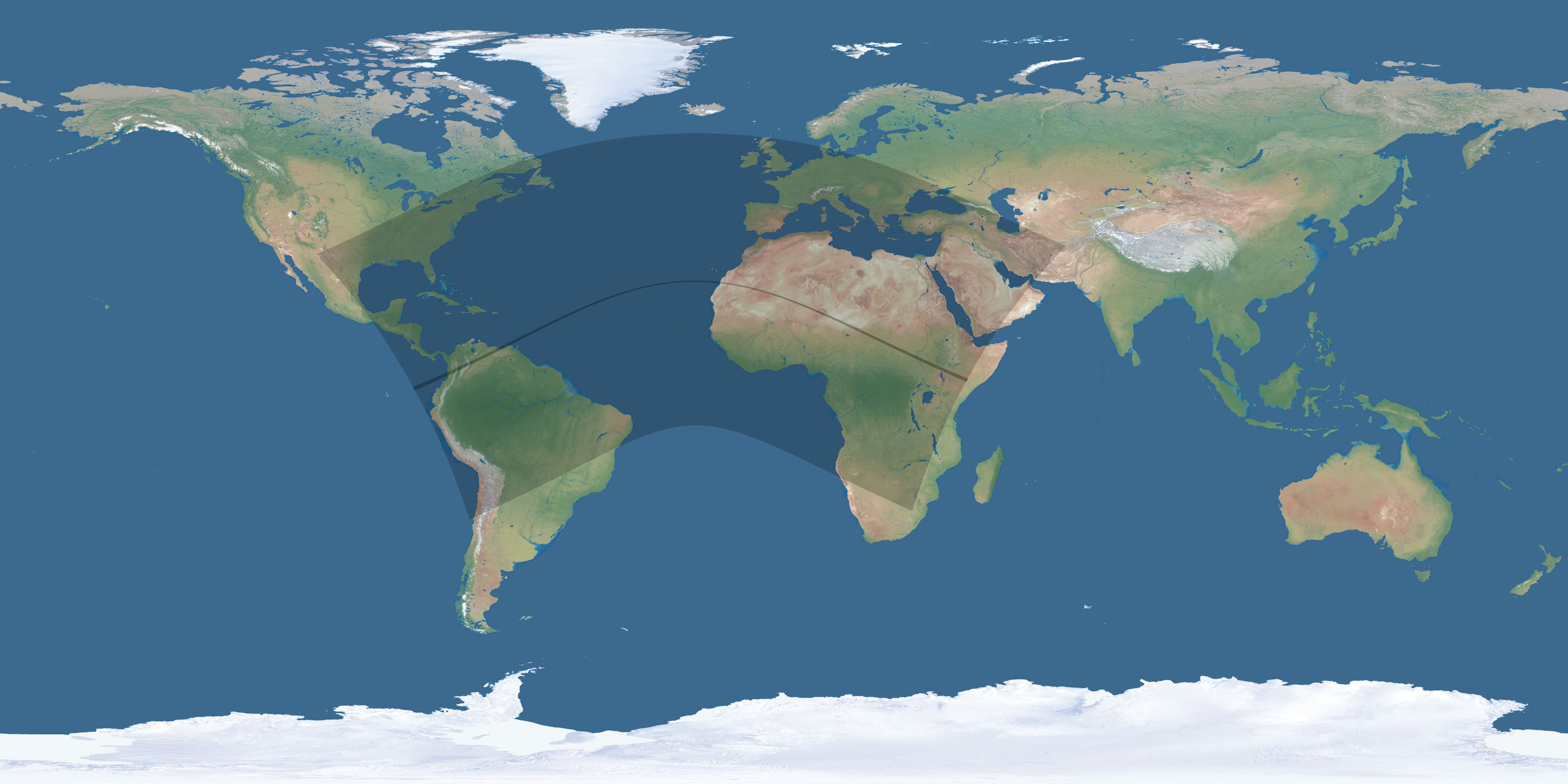 Map of the umbra and penumbra path of the solar eclipse of 07/02/2038