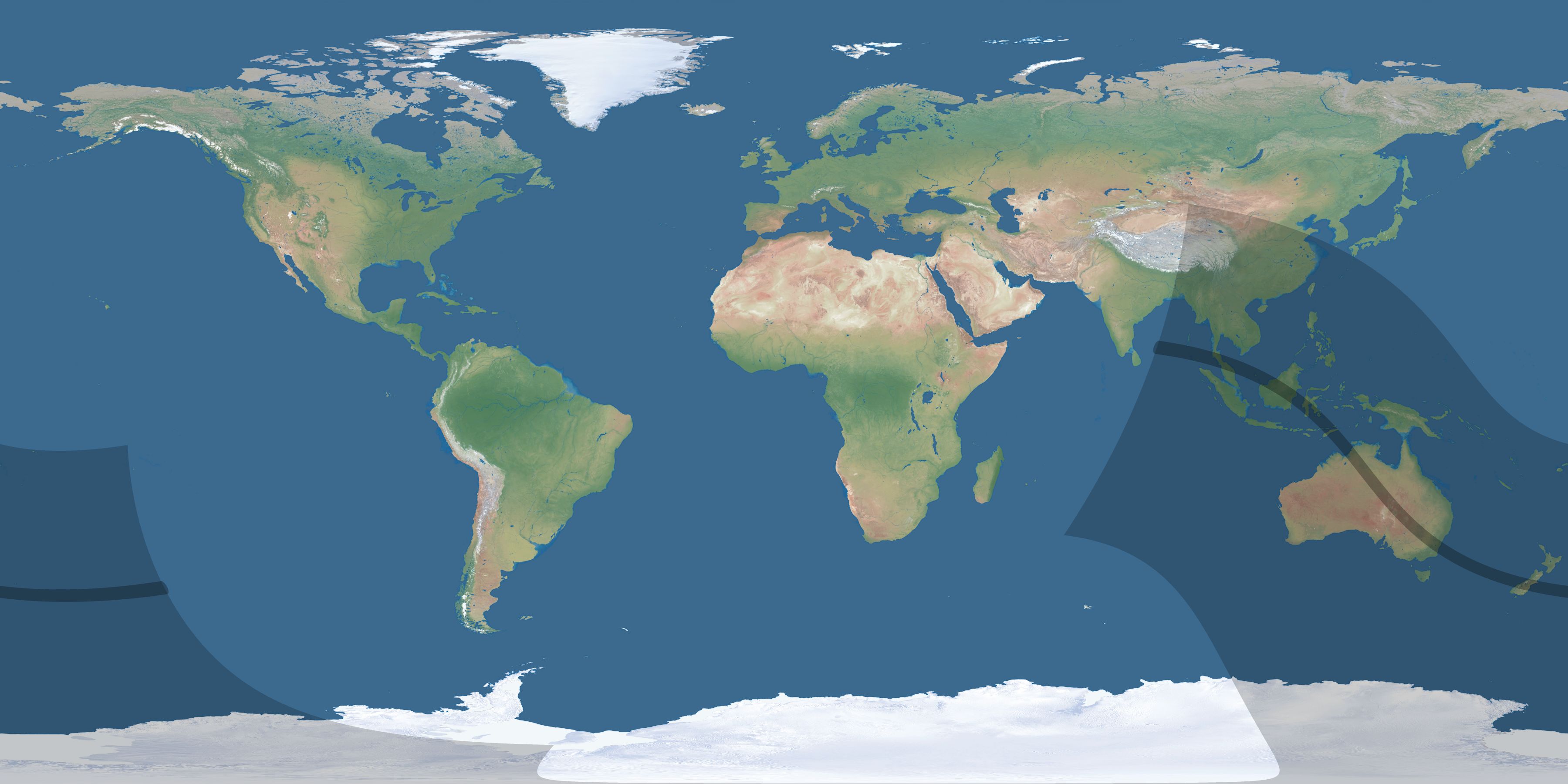 Map of the umbra and penumbra path of the solar eclipse of 10/14/2042