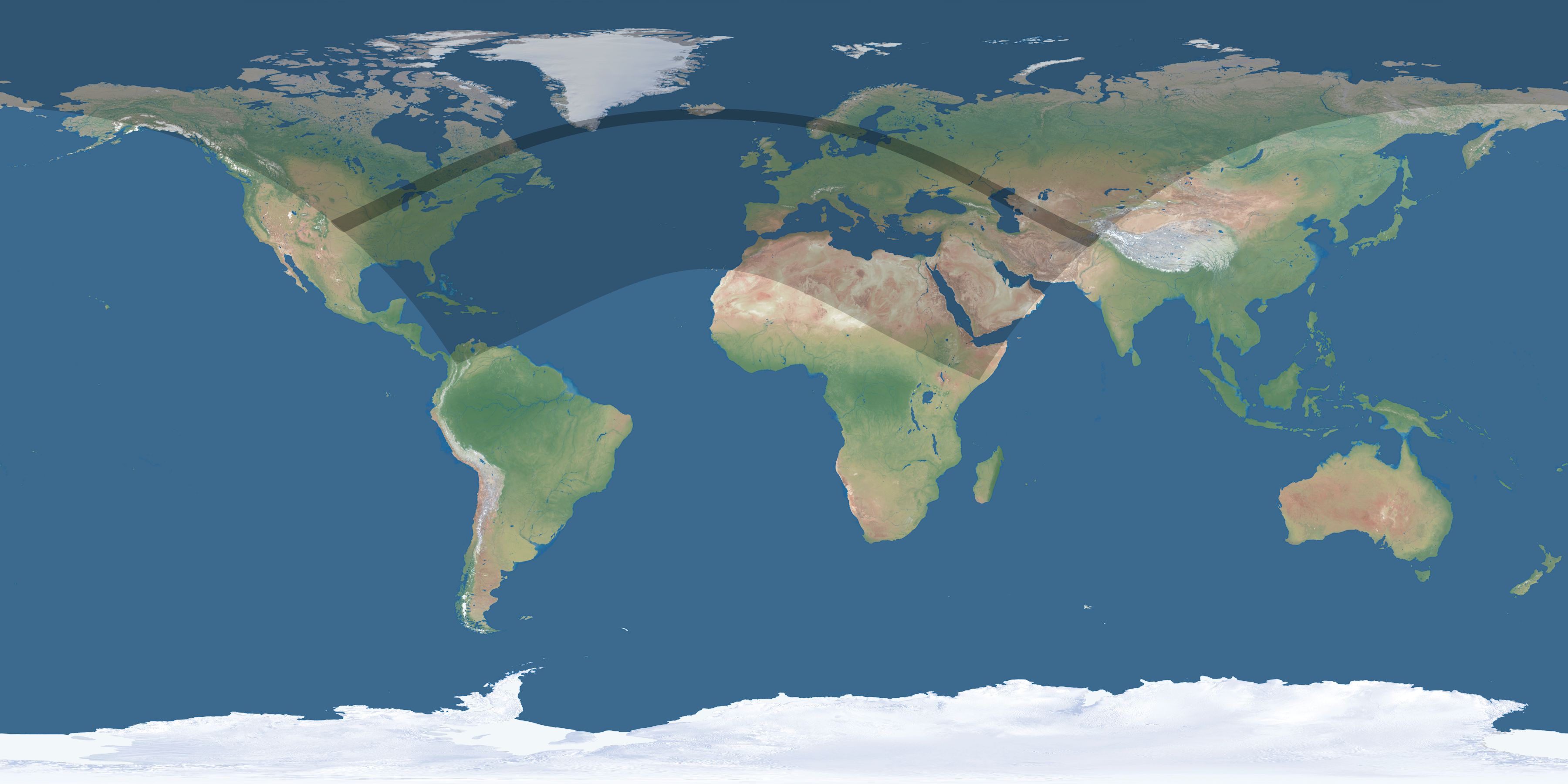Map of the umbra and penumbra path of the solar eclipse of 06/11/2048