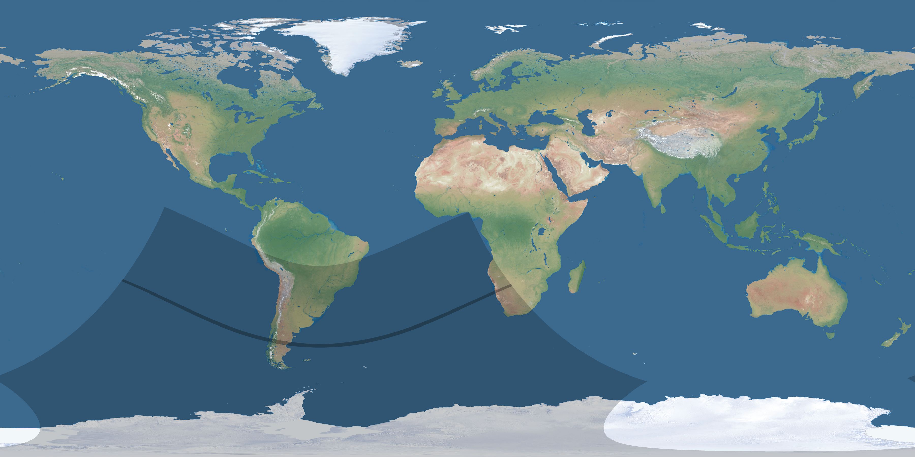 Map of the umbra and penumbra path of the solar eclipse of 12/05/2048