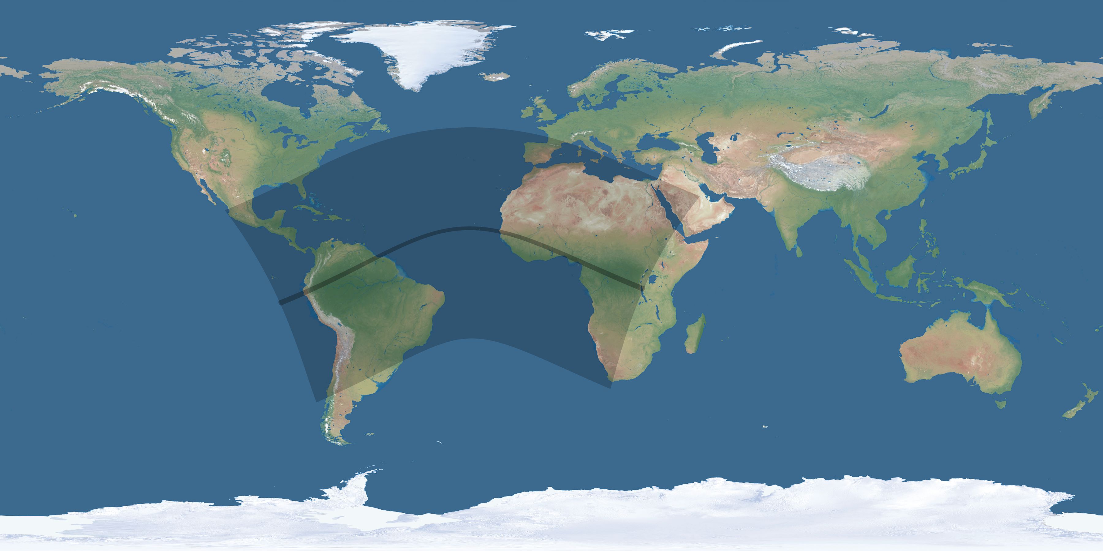 Map of the umbra and penumbra path of the solar eclipse of 05/31/2049