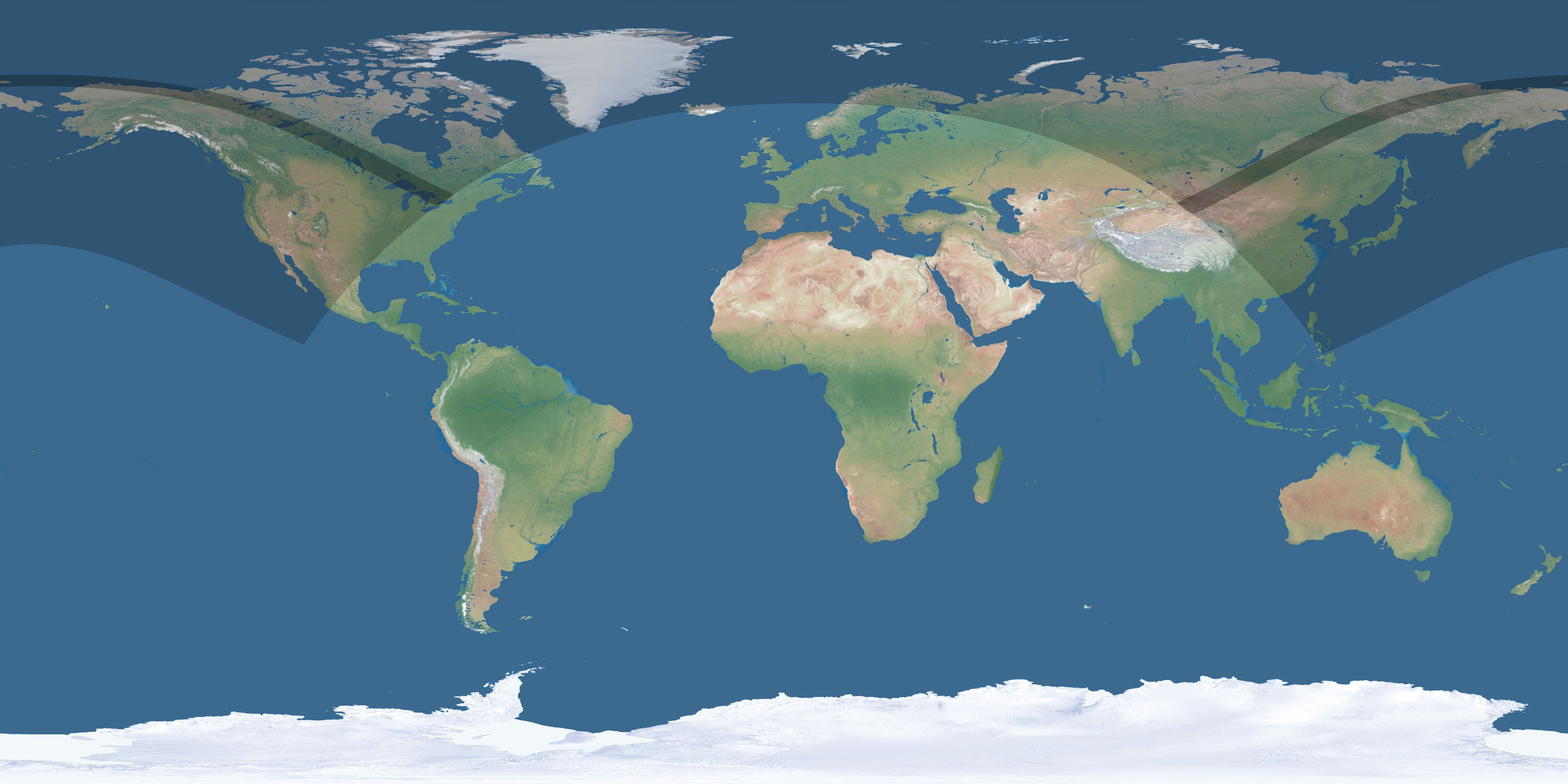 Map of the umbra and penumbra path of the solar eclipse of 07/01/2057