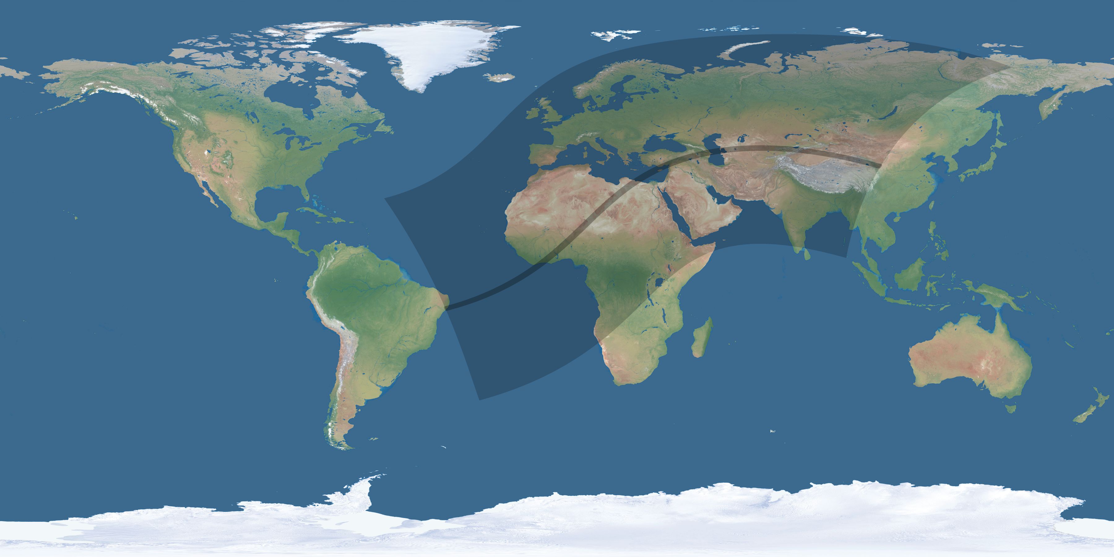 Map of the umbra and penumbra path of the solar eclipse of 04/30/2060