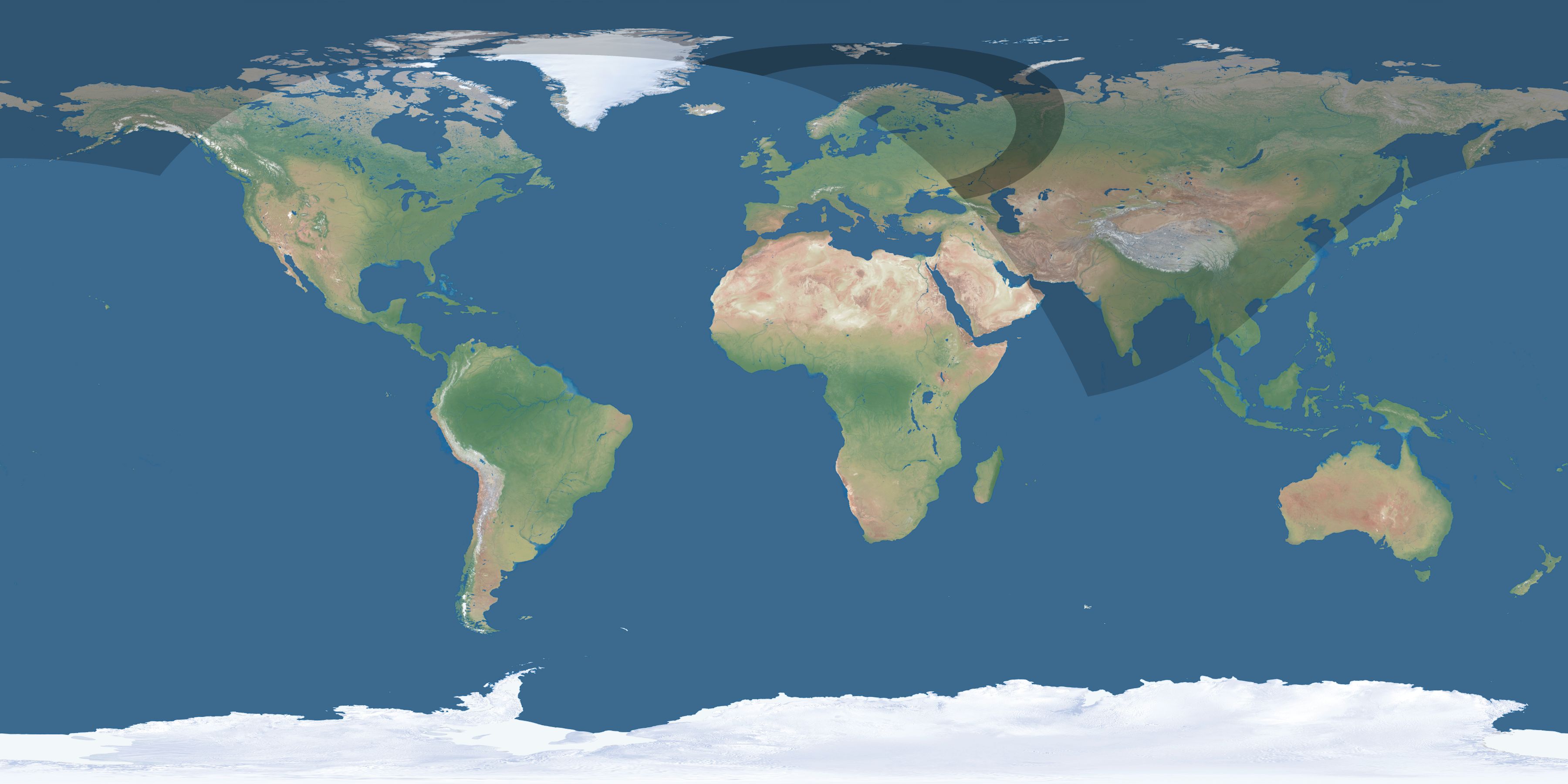 Map of the umbra and penumbra path of the solar eclipse of 04/20/2061