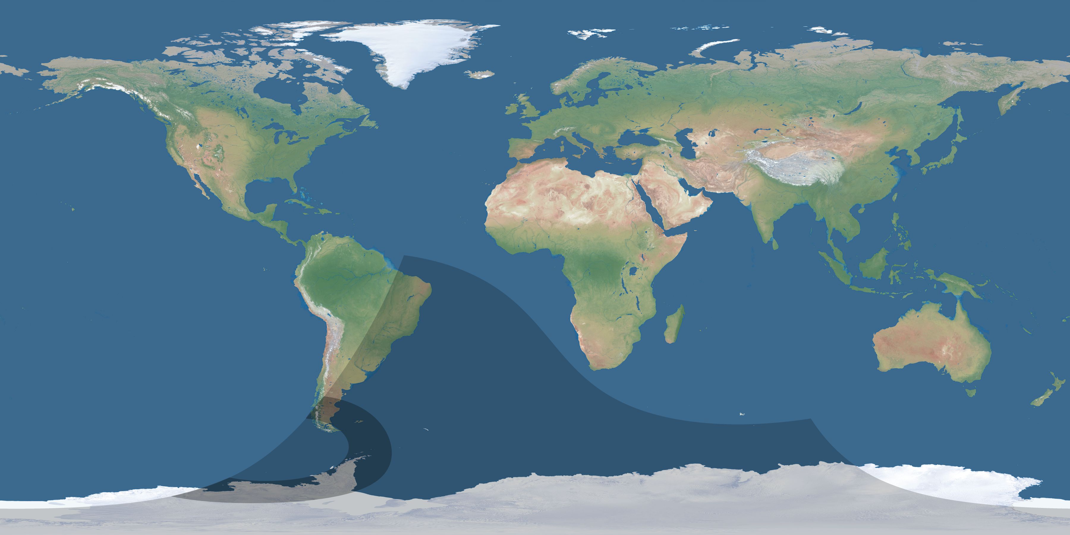 Map of the umbra and penumbra path of the solar eclipse of 10/13/2061