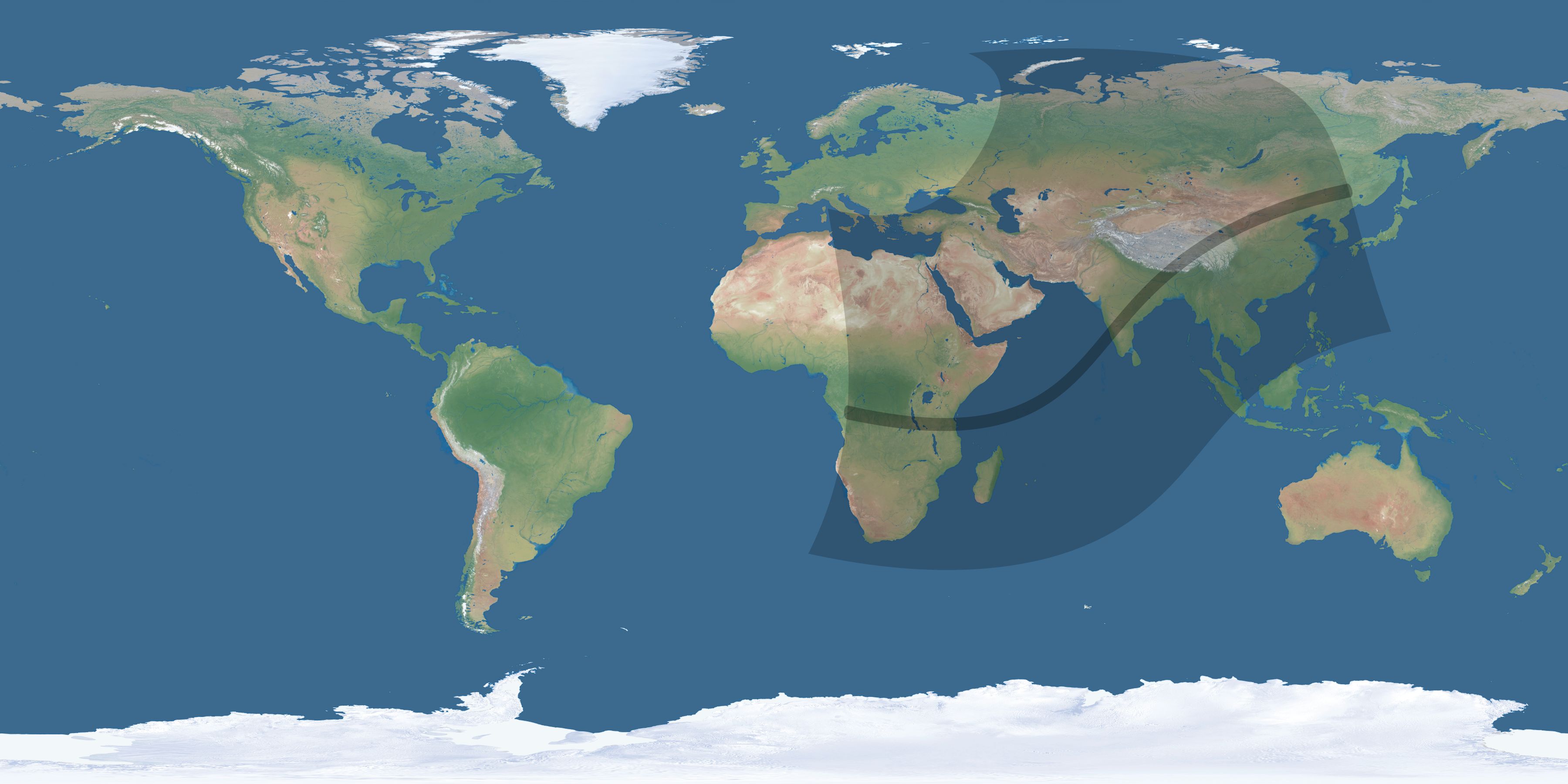 Map of the umbra and penumbra path of the solar eclipse of 02/17/2064