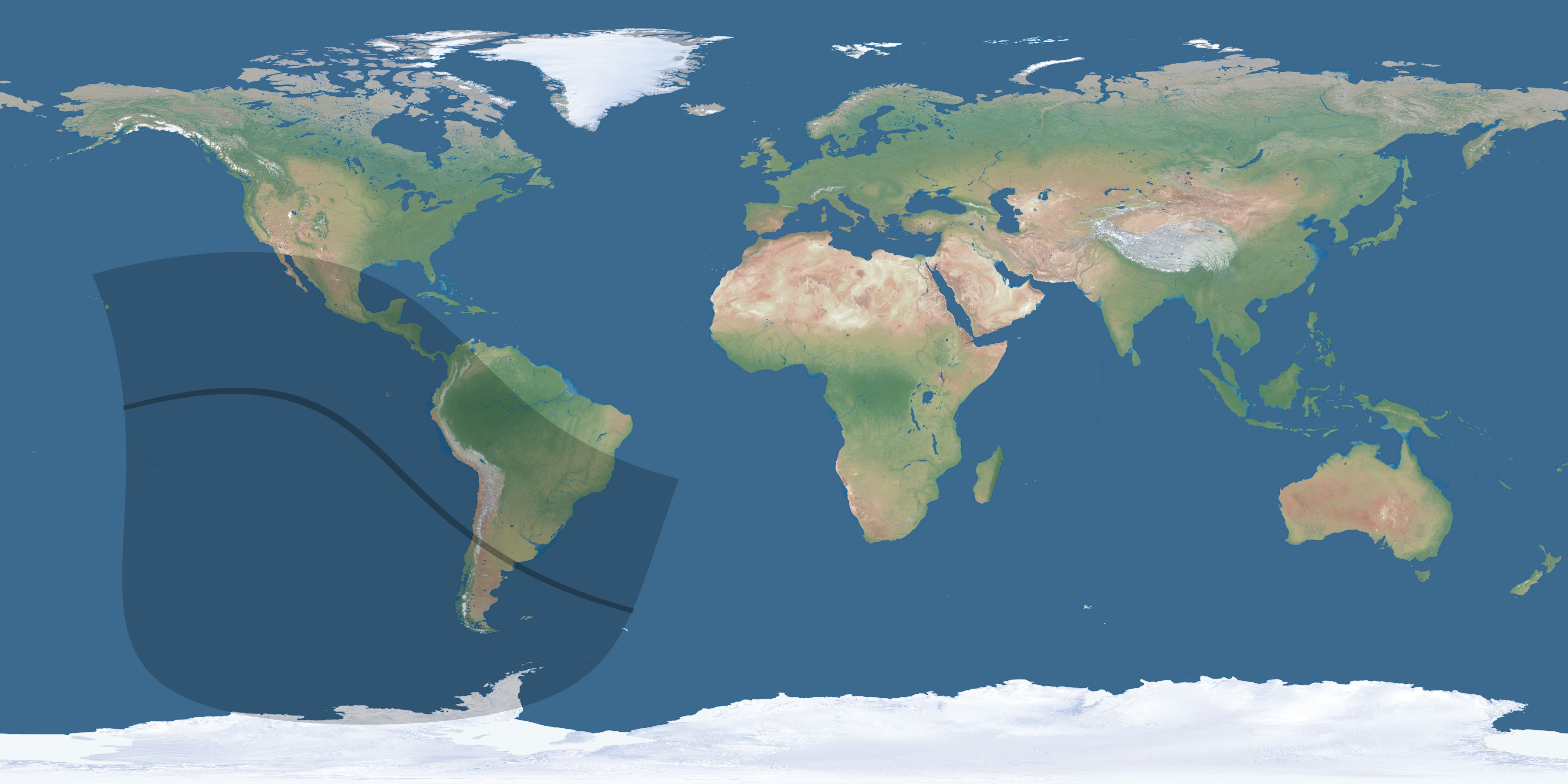 Map of the umbra and penumbra path of the solar eclipse of 08/12/2064