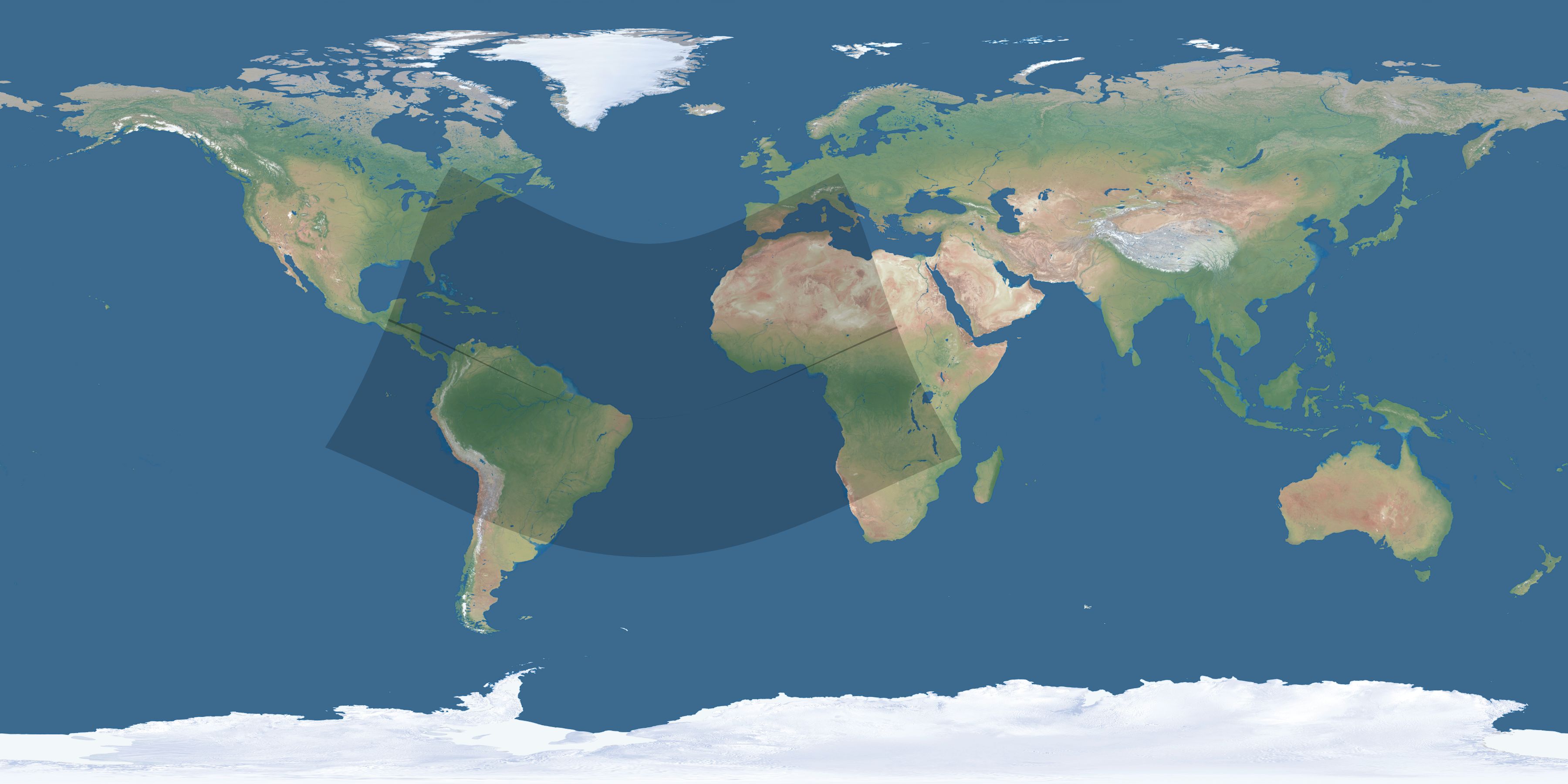 Map of the umbra and penumbra path of the solar eclipse of 12/06/2067