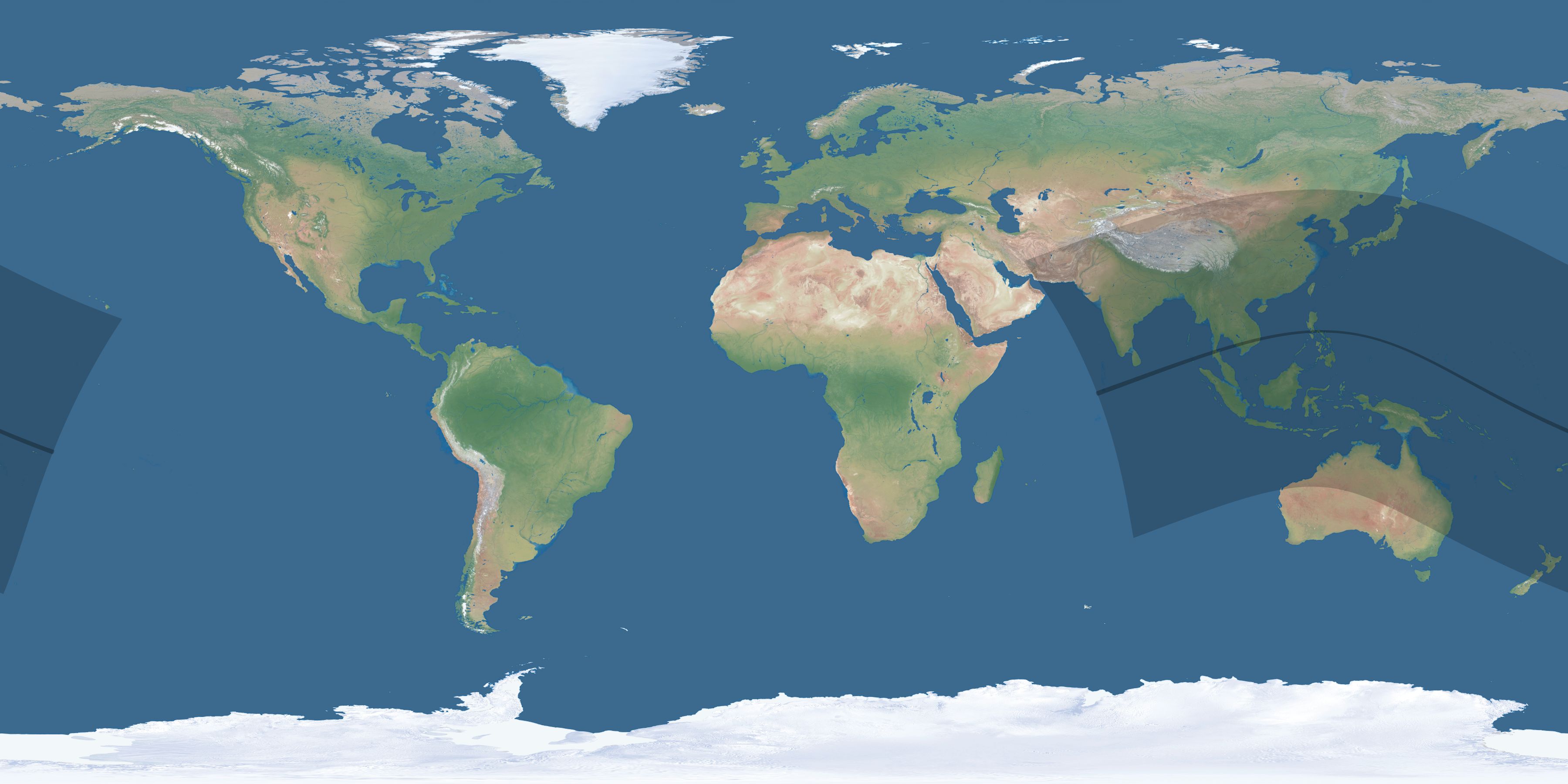 Map of the umbra and penumbra path of the solar eclipse of 07/24/2074