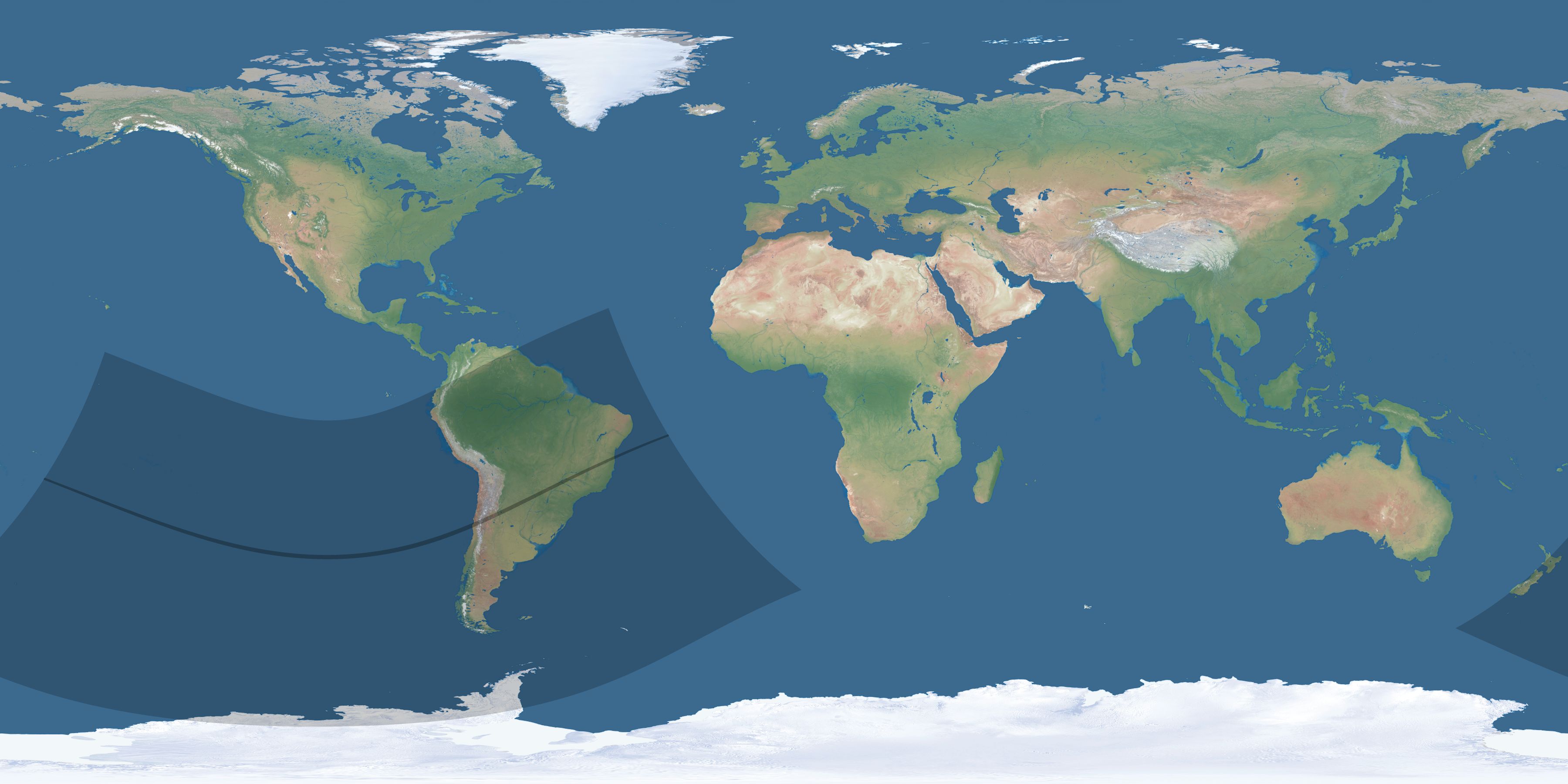 Map of the umbra and penumbra path of the solar eclipse of 01/16/2075