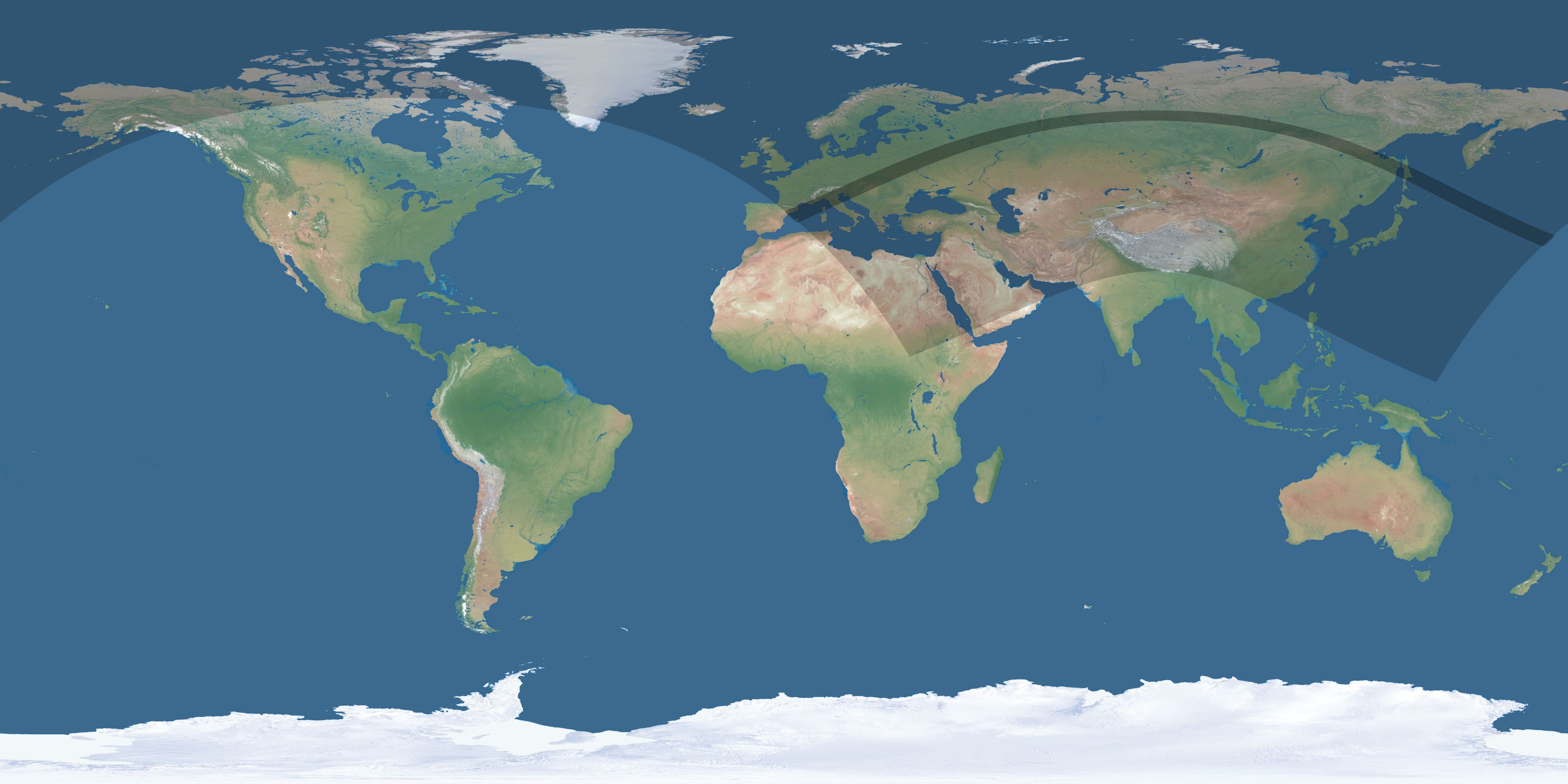Map of the umbra and penumbra path of the solar eclipse of 07/13/2075