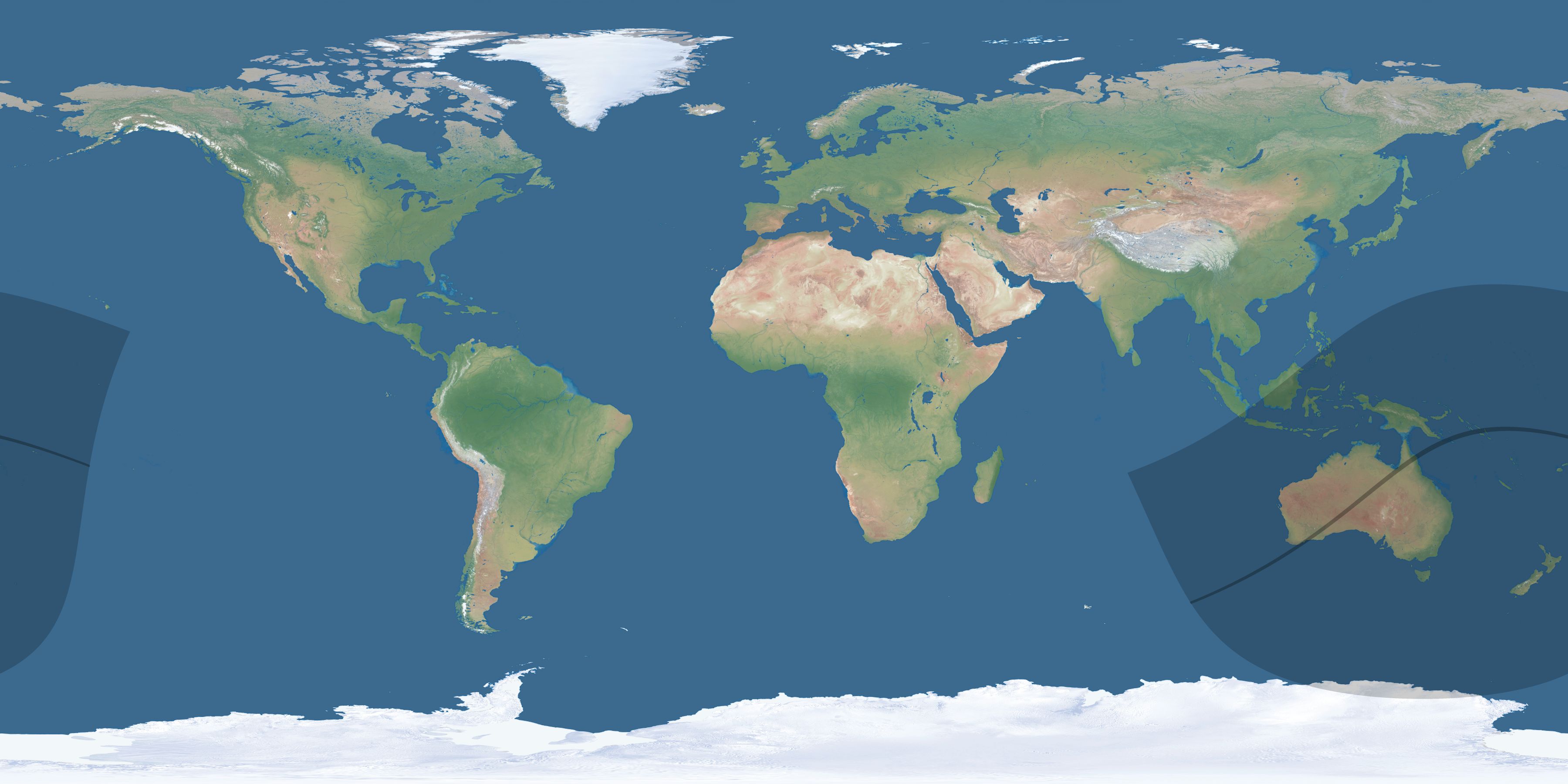 Map of the umbra and penumbra path of the solar eclipse of 05/22/2077