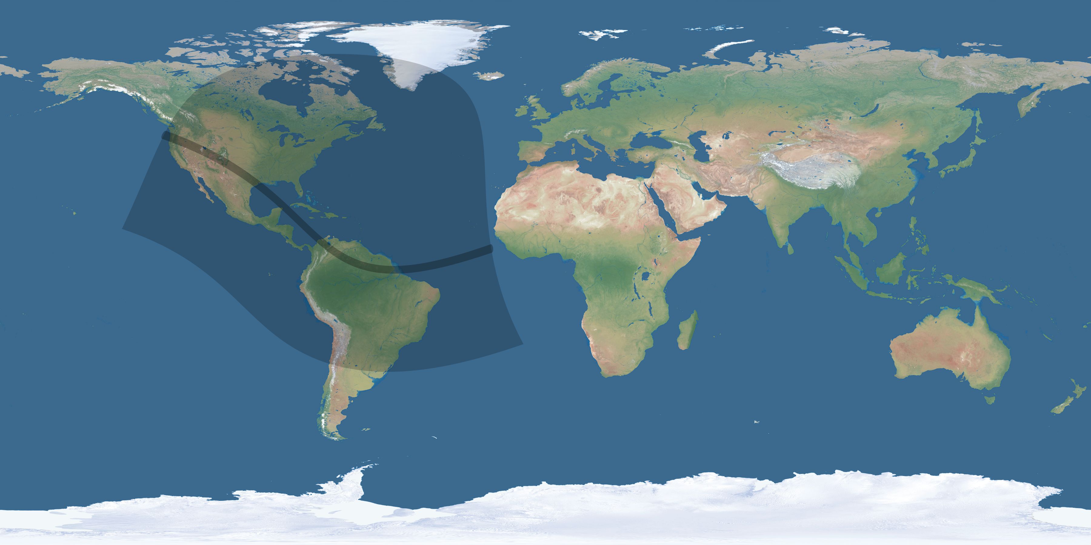 Map of the umbra and penumbra path of the solar eclipse of 11/15/2077