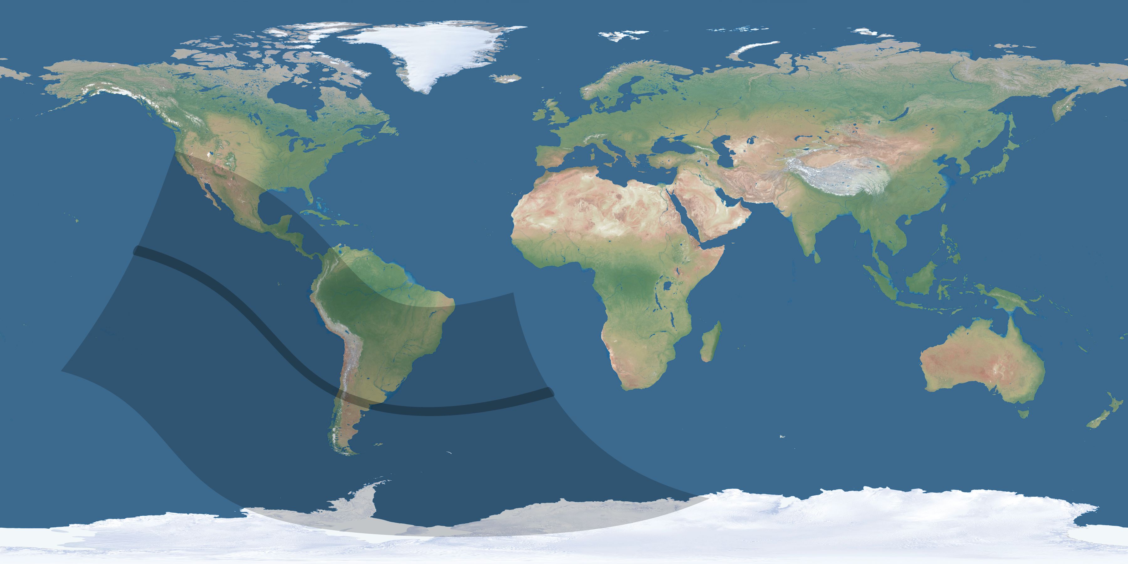 Map of the umbra and penumbra path of the solar eclipse of 11/04/2078