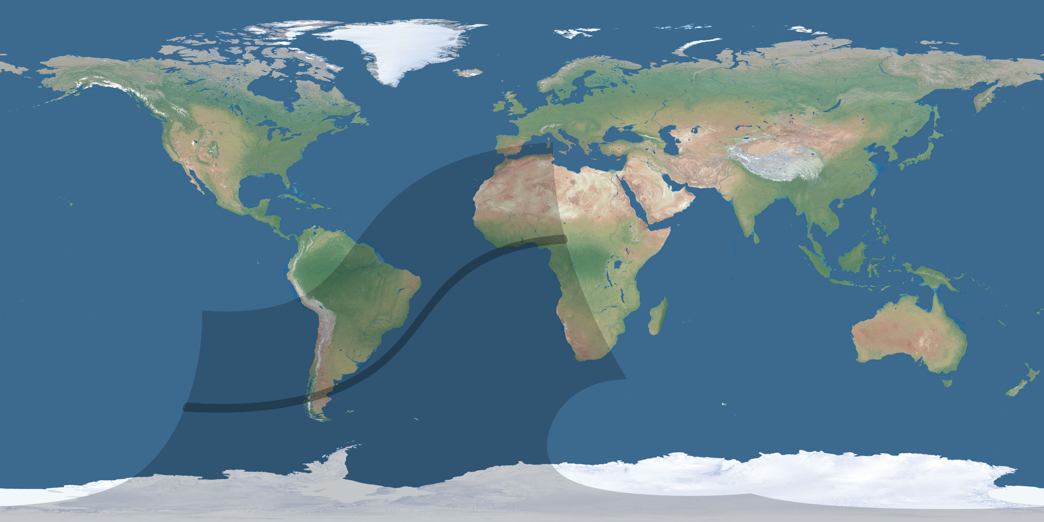 Map of the umbra and penumbra path of the solar eclipse of 03/10/2081
