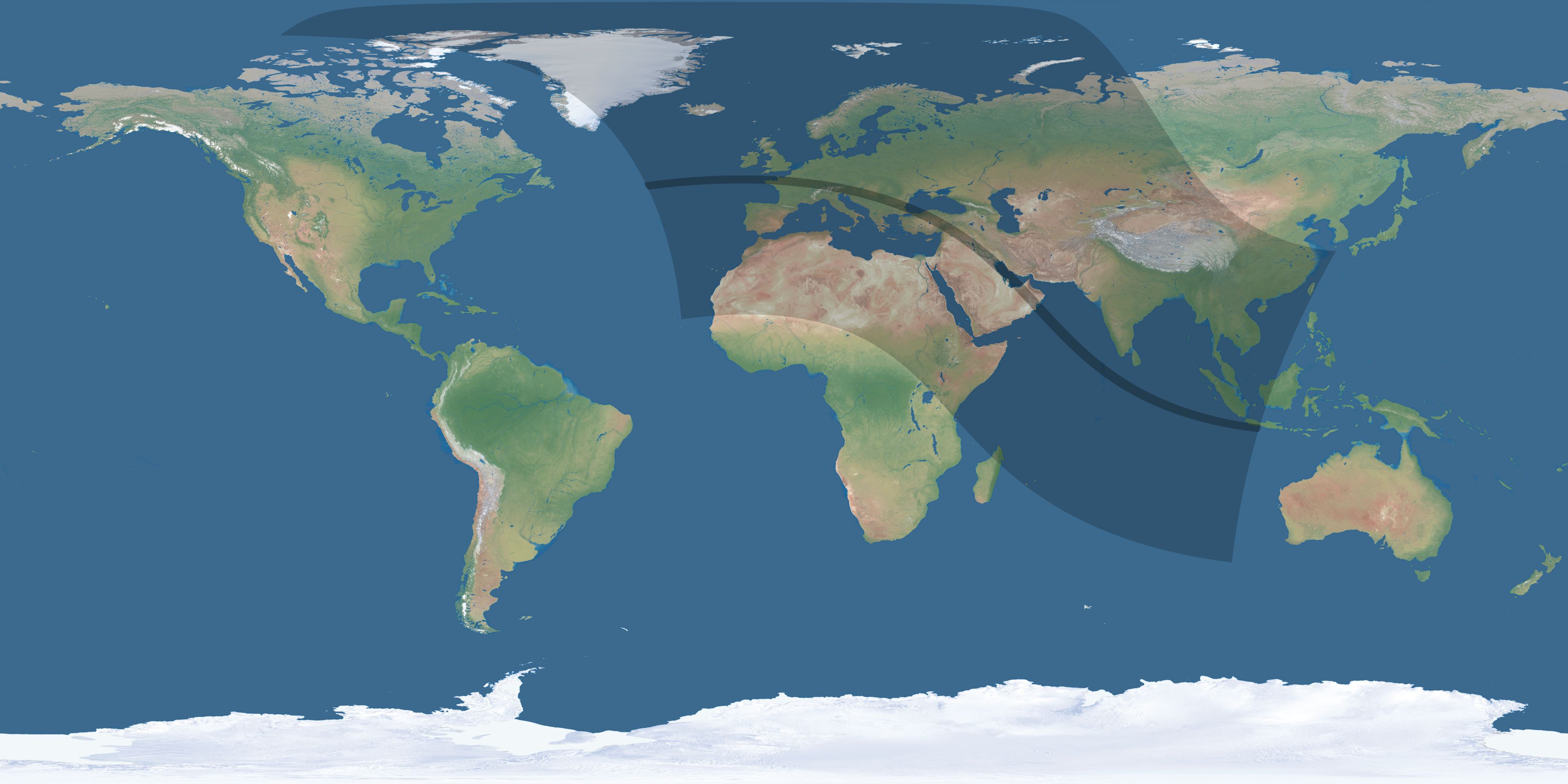 Map of the umbra and penumbra path of the solar eclipse of 09/03/2081