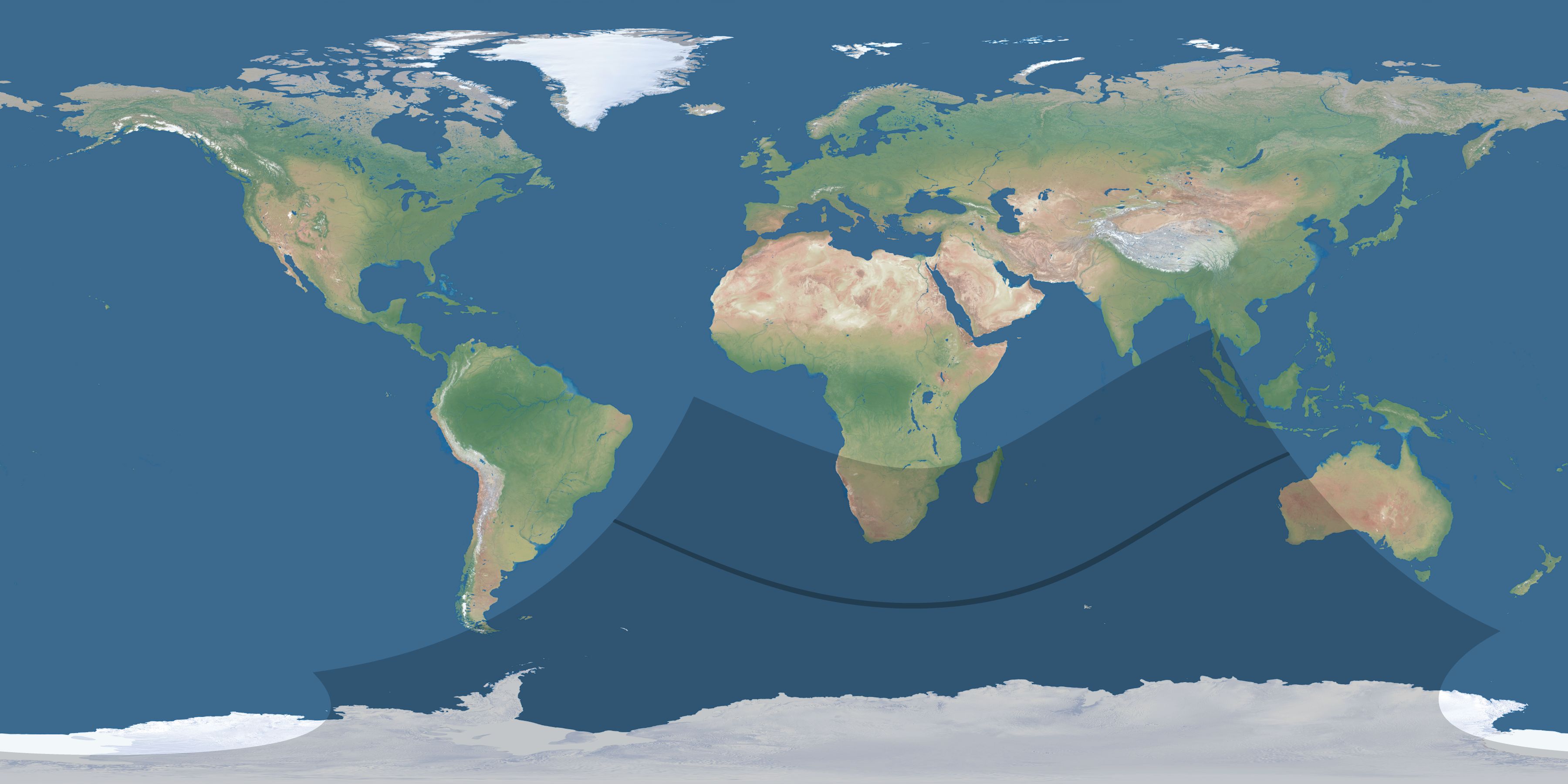 Map of the umbra and penumbra path of the solar eclipse of 12/27/2084