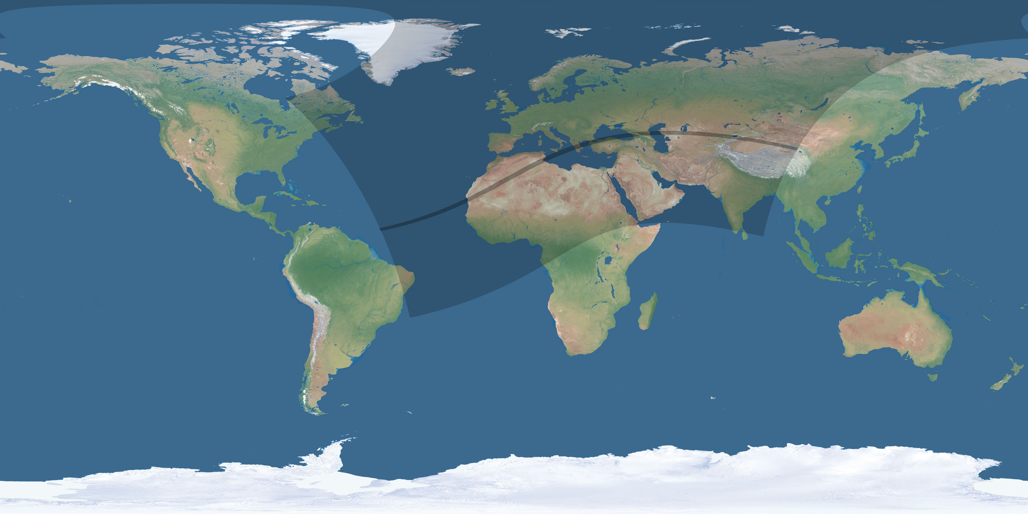 Map of the umbra and penumbra path of the solar eclipse of 04/21/2088