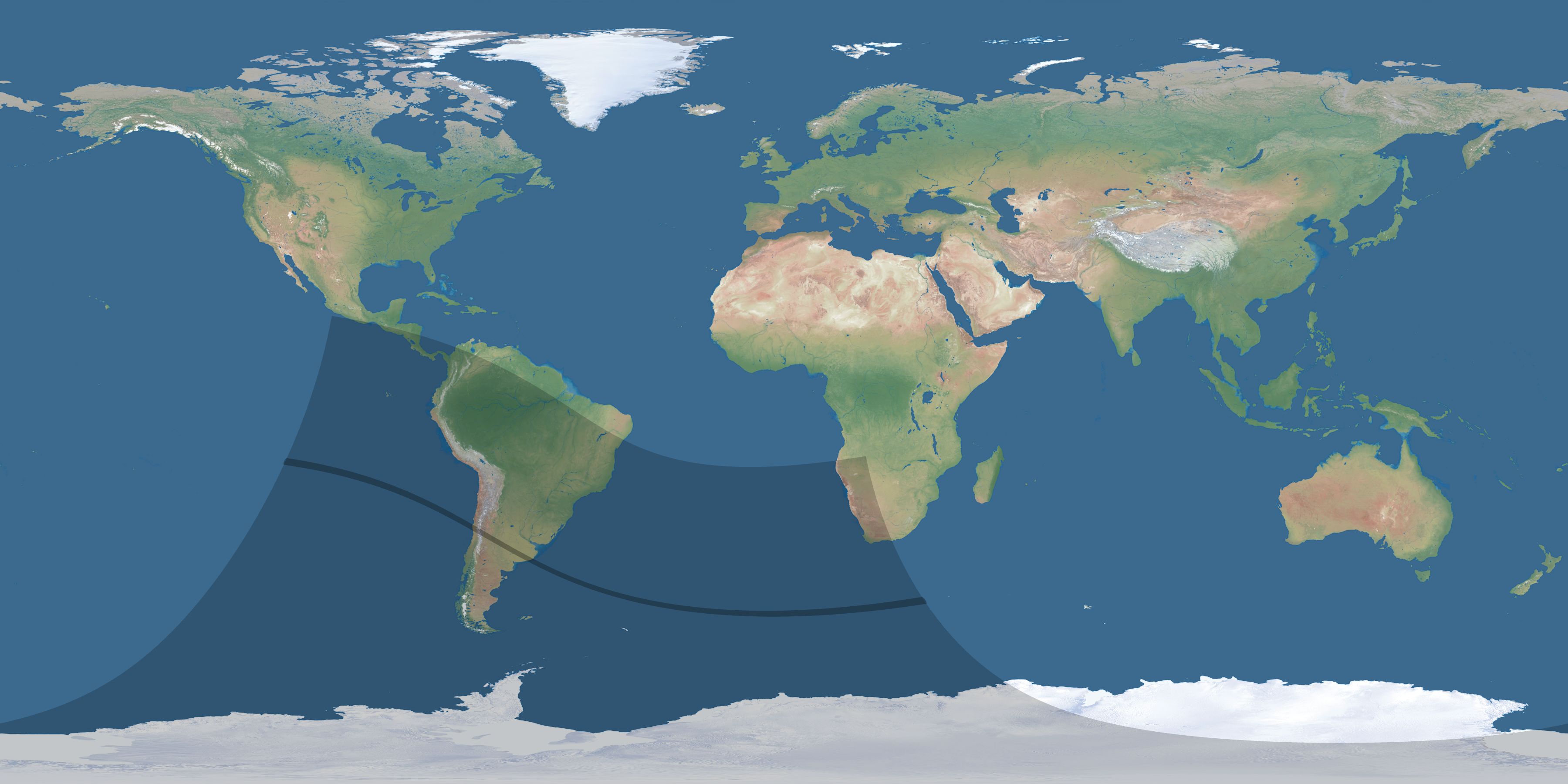 Map of the umbra and penumbra path of the solar eclipse of 10/14/2088