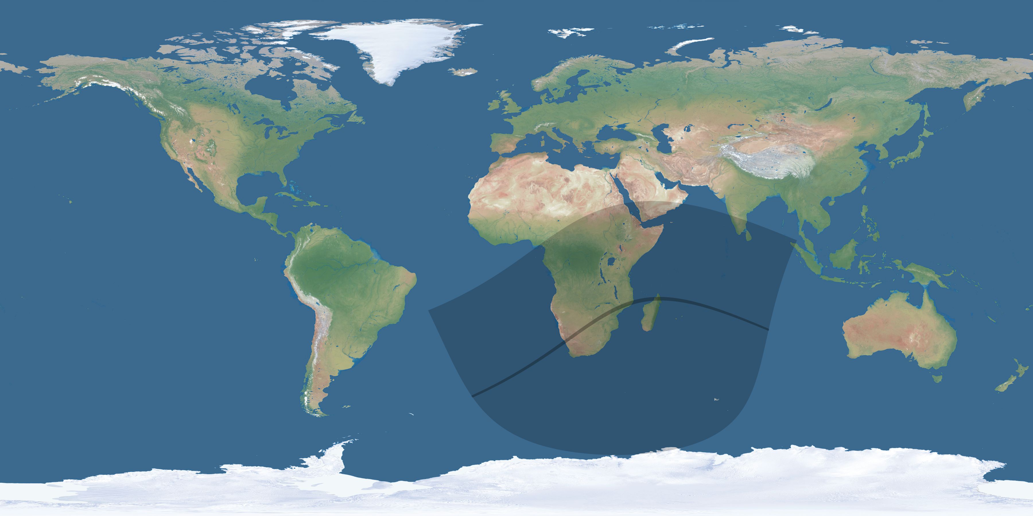 Map of the umbra and penumbra path of the solar eclipse of 06/02/2095