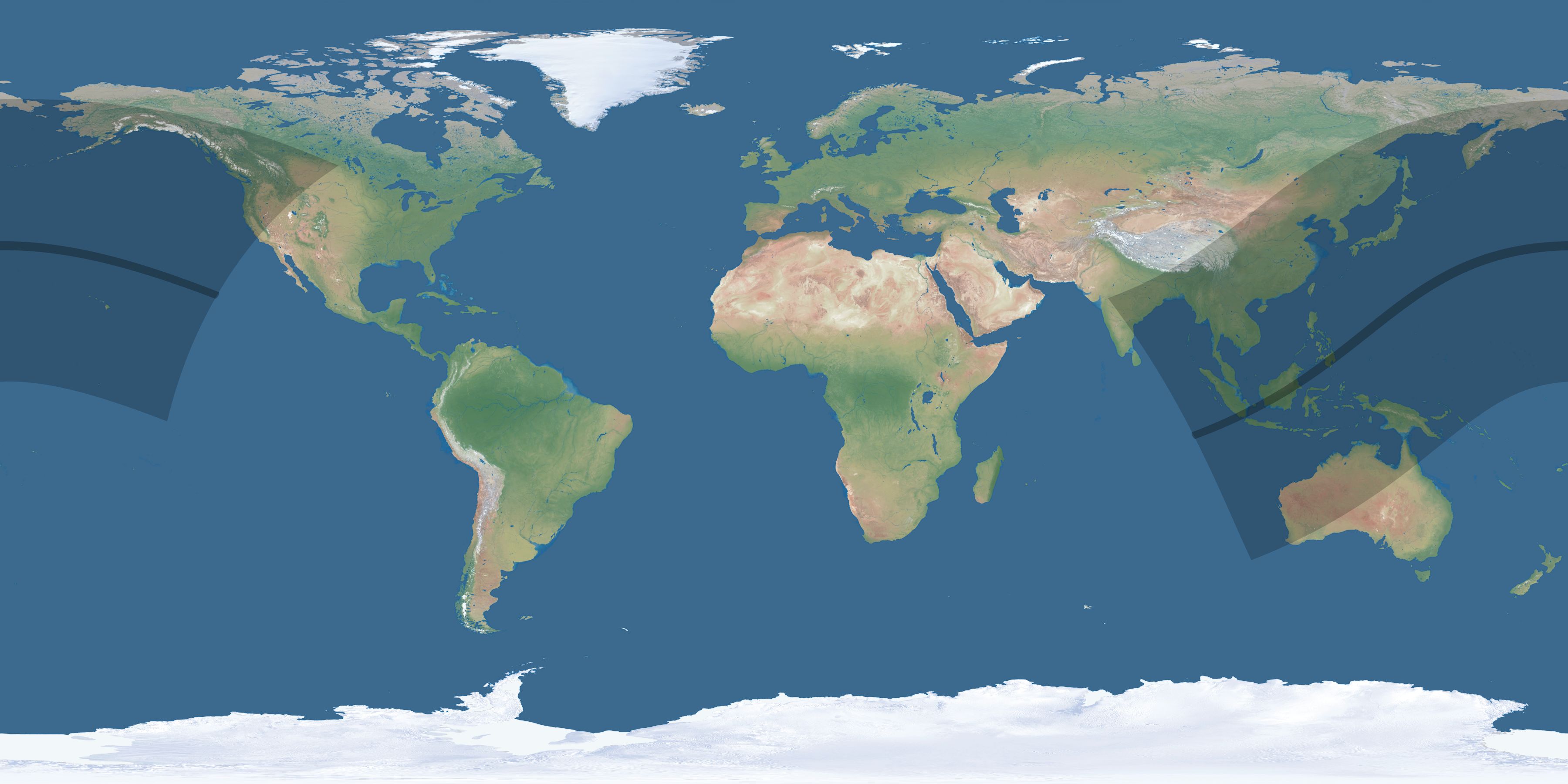Map of the umbra and penumbra path of the solar eclipse of 05/22/2096