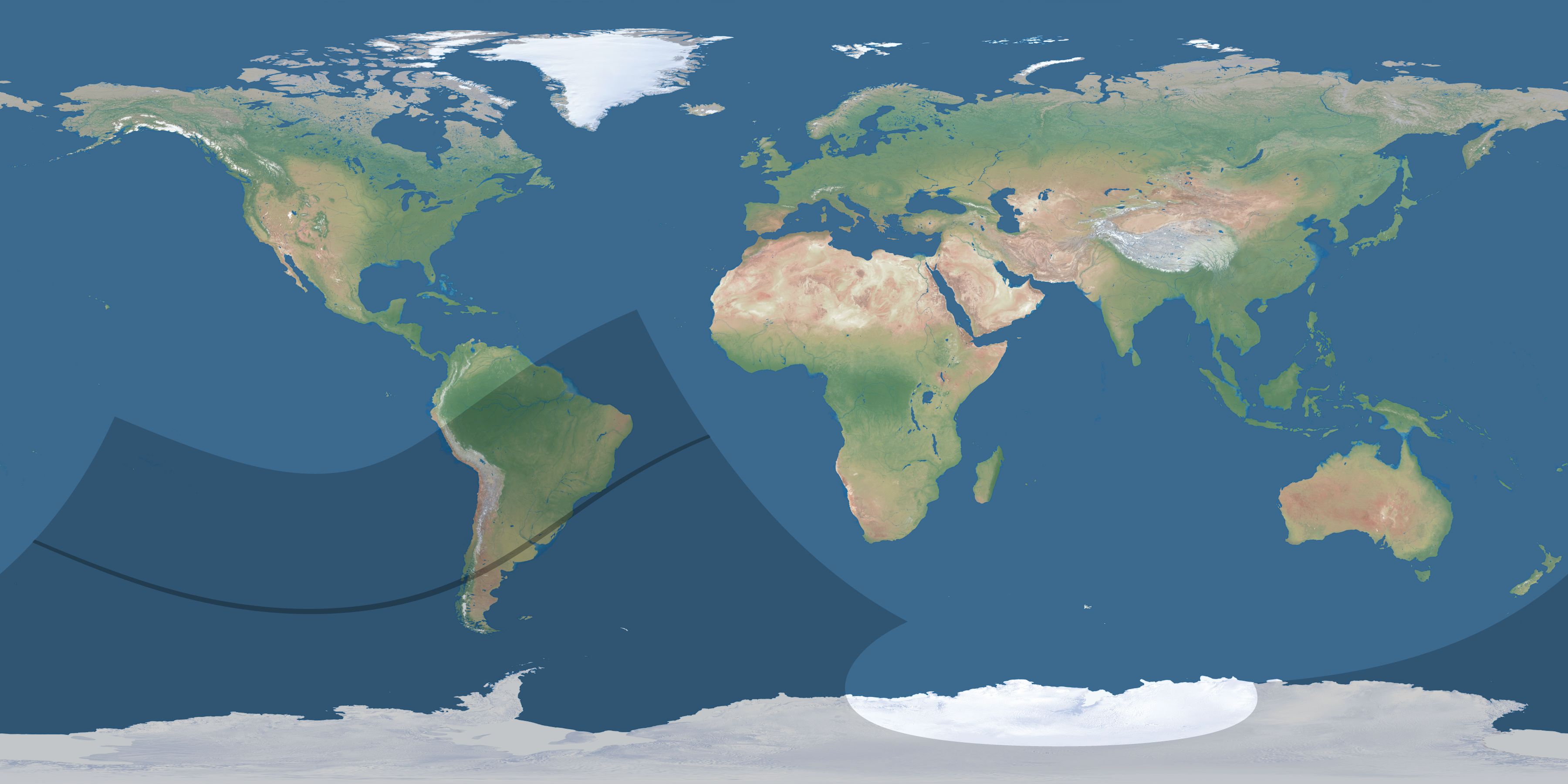 Map of the umbra and penumbra path of the solar eclipse of 01/08/2103
