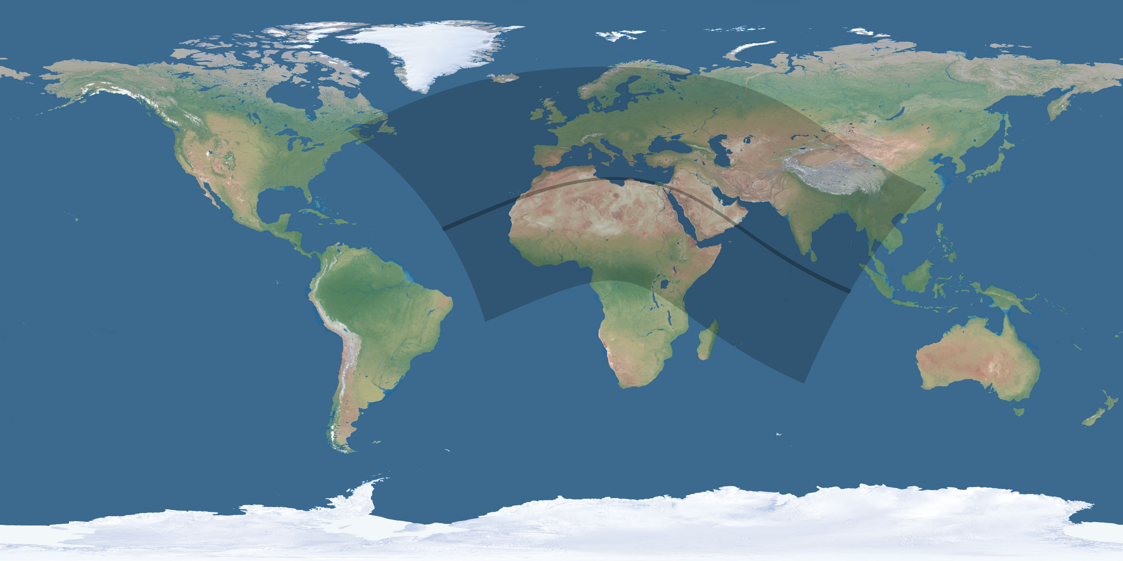 Map of the umbra and penumbra path of the solar eclipse of 07/04/2103
