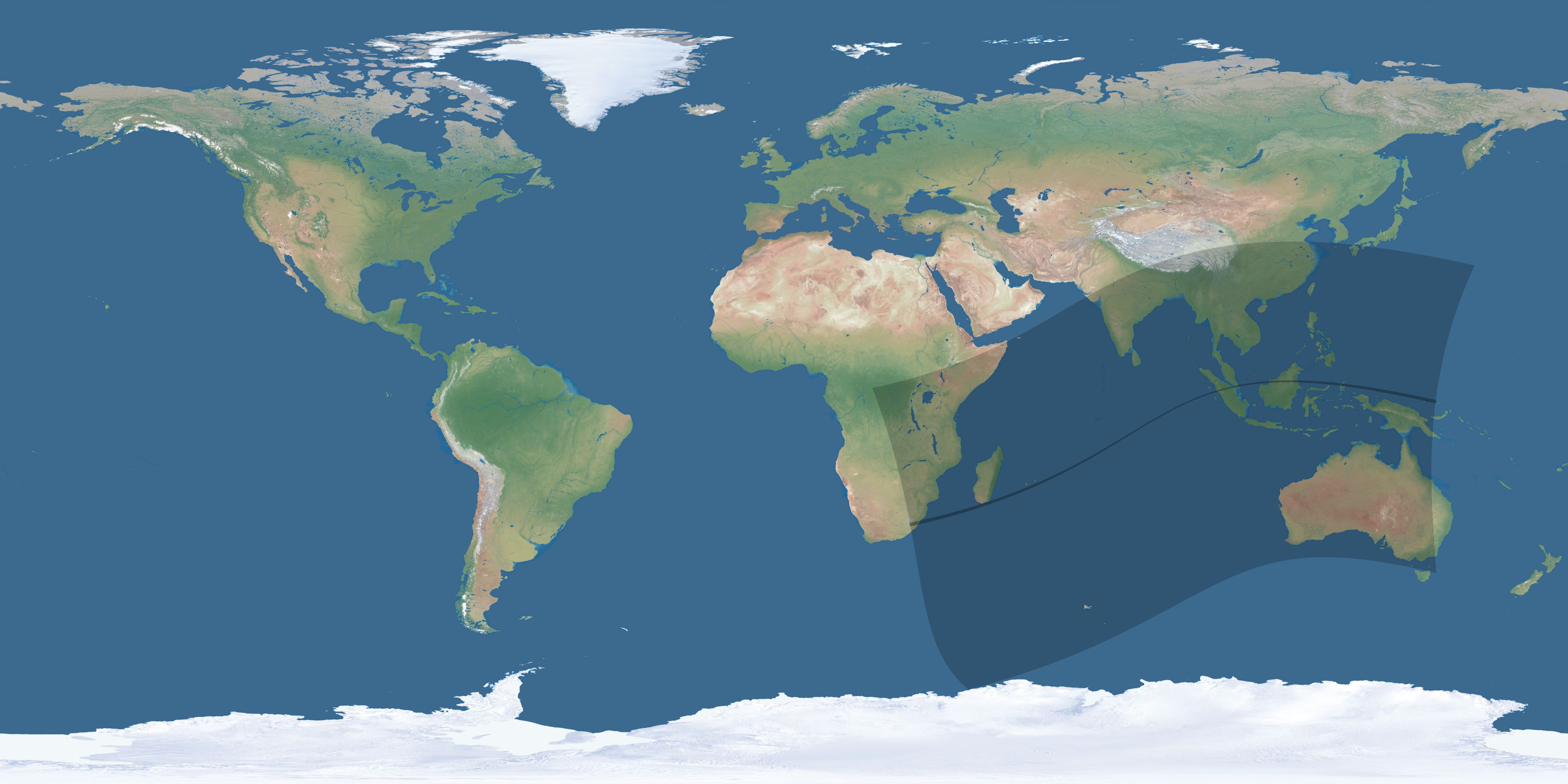 Map of the umbra and penumbra path of the solar eclipse of 04/23/2107