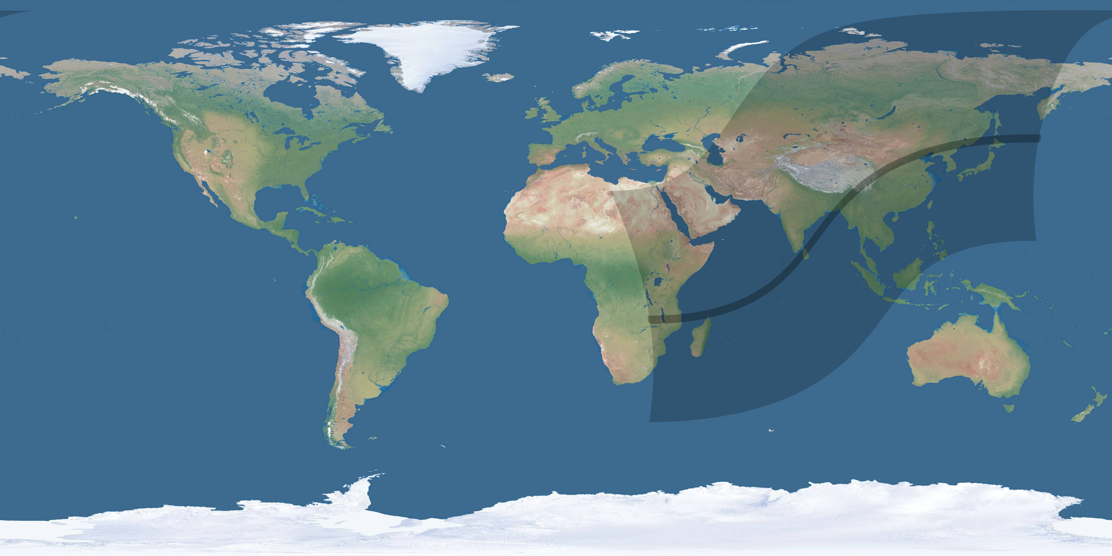 Map of the umbra and penumbra path of the solar eclipse of 03/22/2118