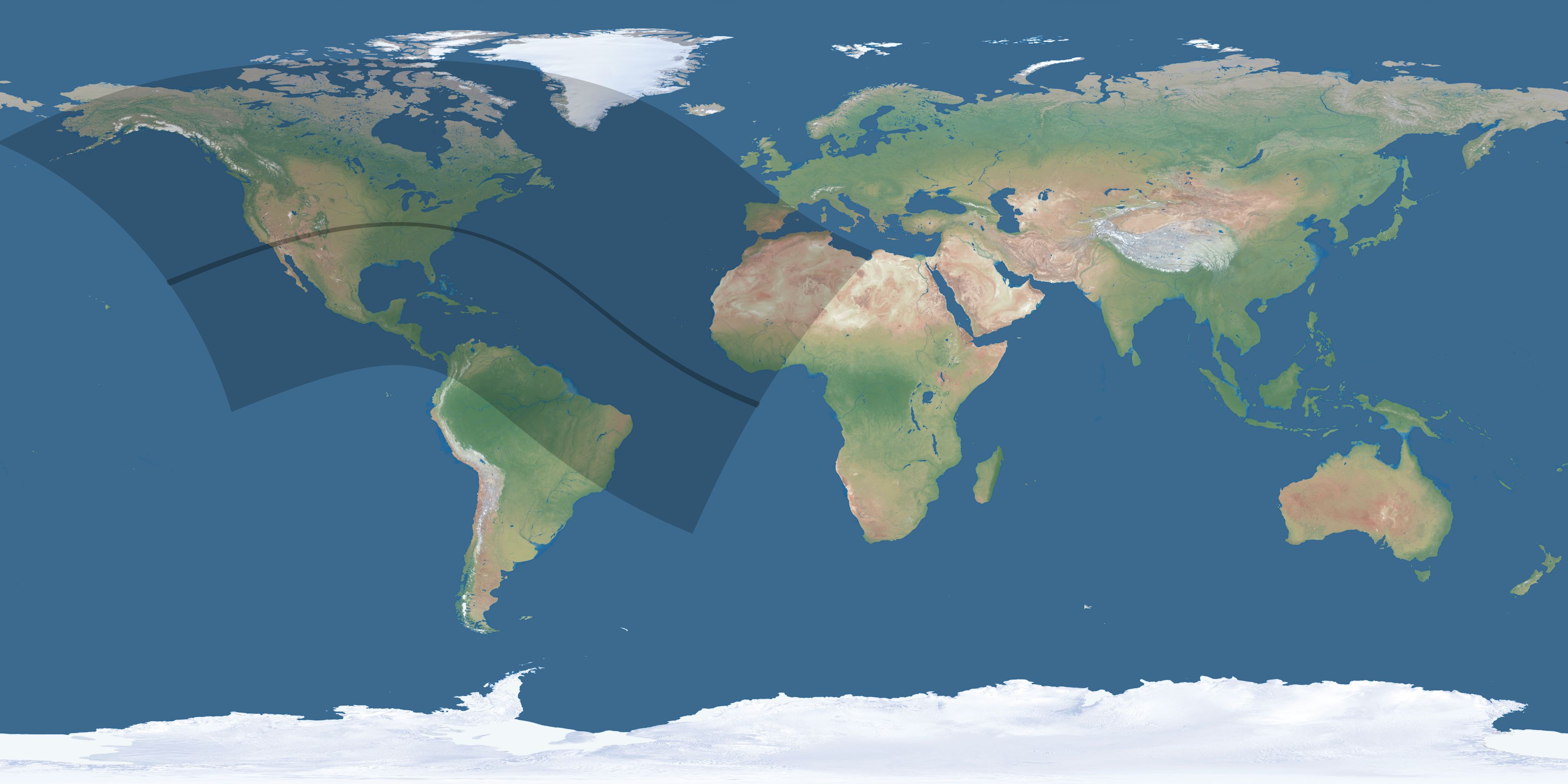 Map of the umbra and penumbra path of the solar eclipse of 07/14/2121