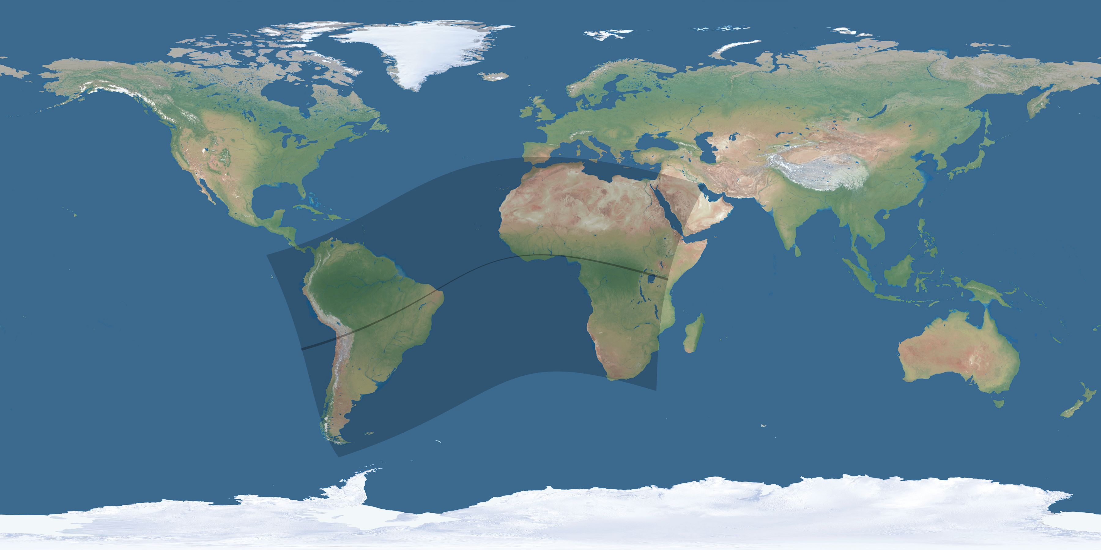 Map of the umbra and penumbra path of the solar eclipse of 05/03/2125