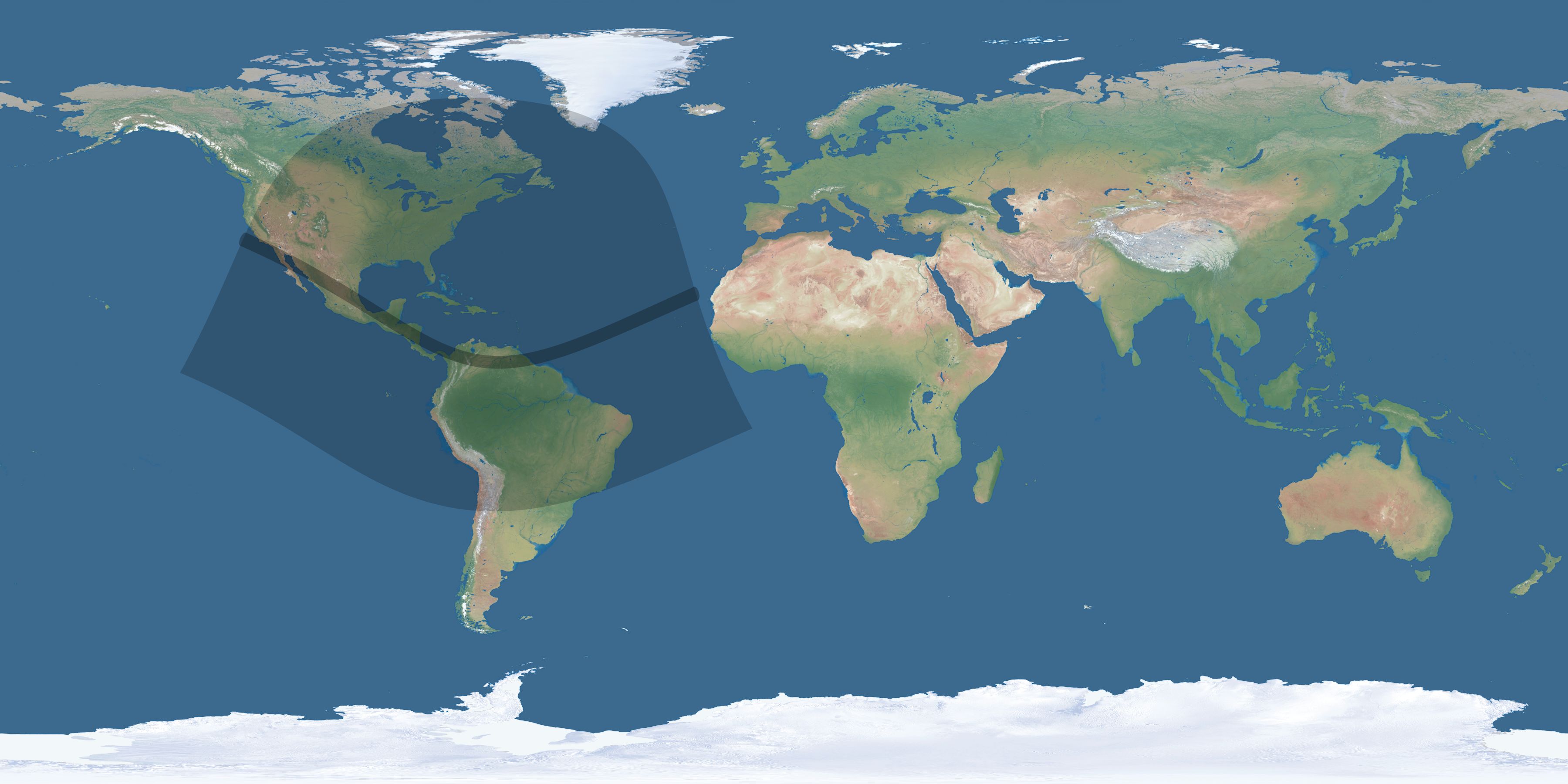 Map of the umbra and penumbra path of the solar eclipse of 12/19/2131