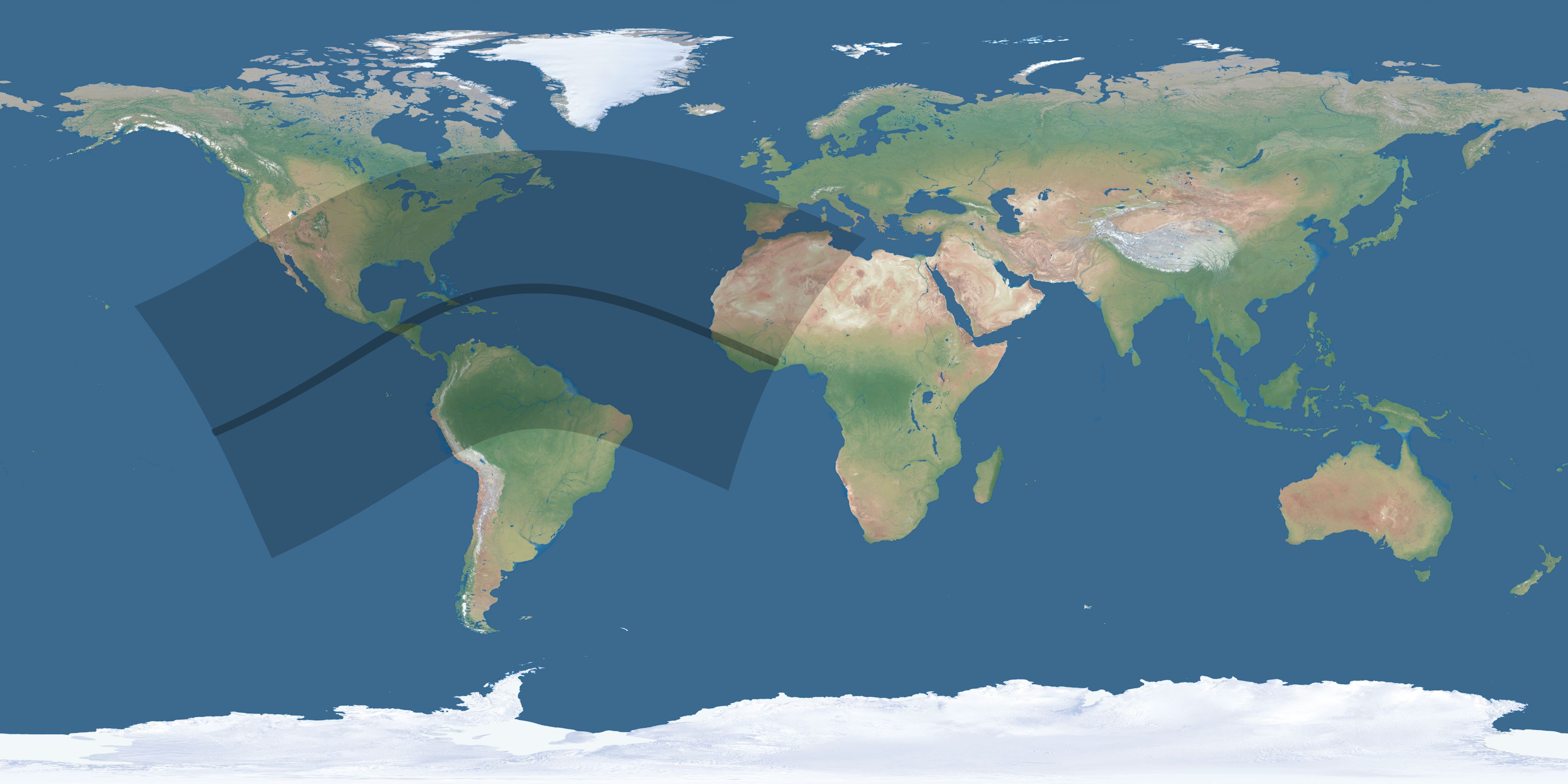 Map of the umbra and penumbra path of the solar eclipse of 06/13/2132