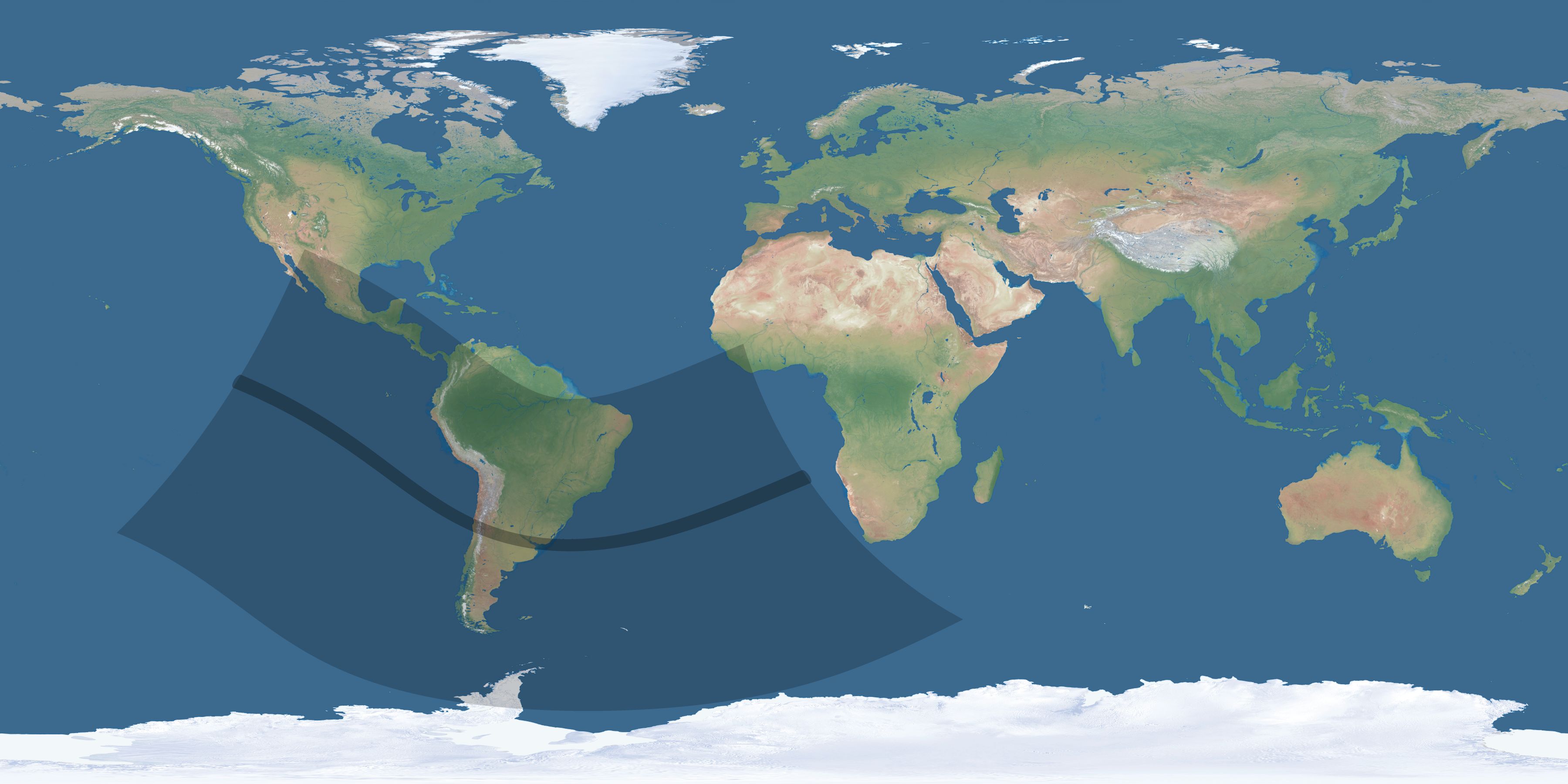 Map of the umbra and penumbra path of the solar eclipse of 12/07/2132