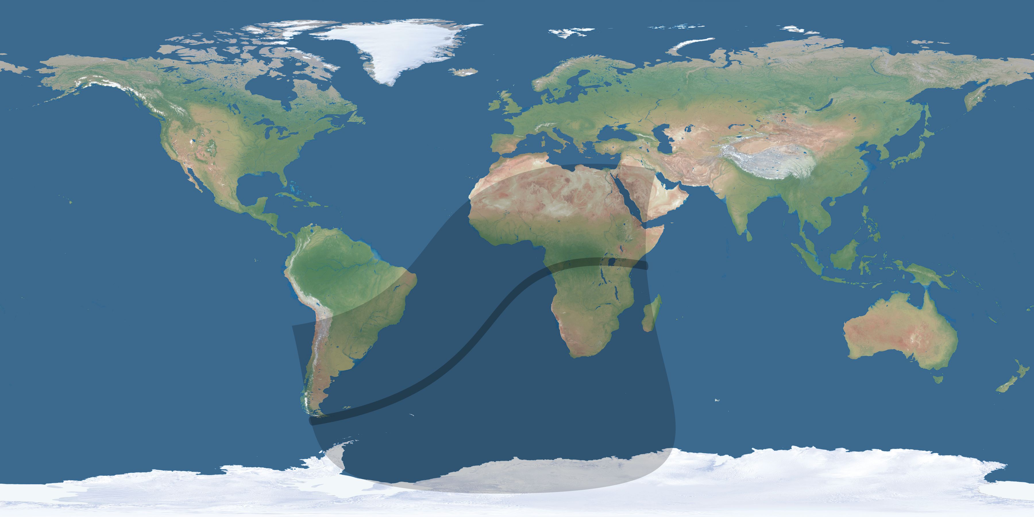 Map of the umbra and penumbra path of the solar eclipse of 04/13/2135