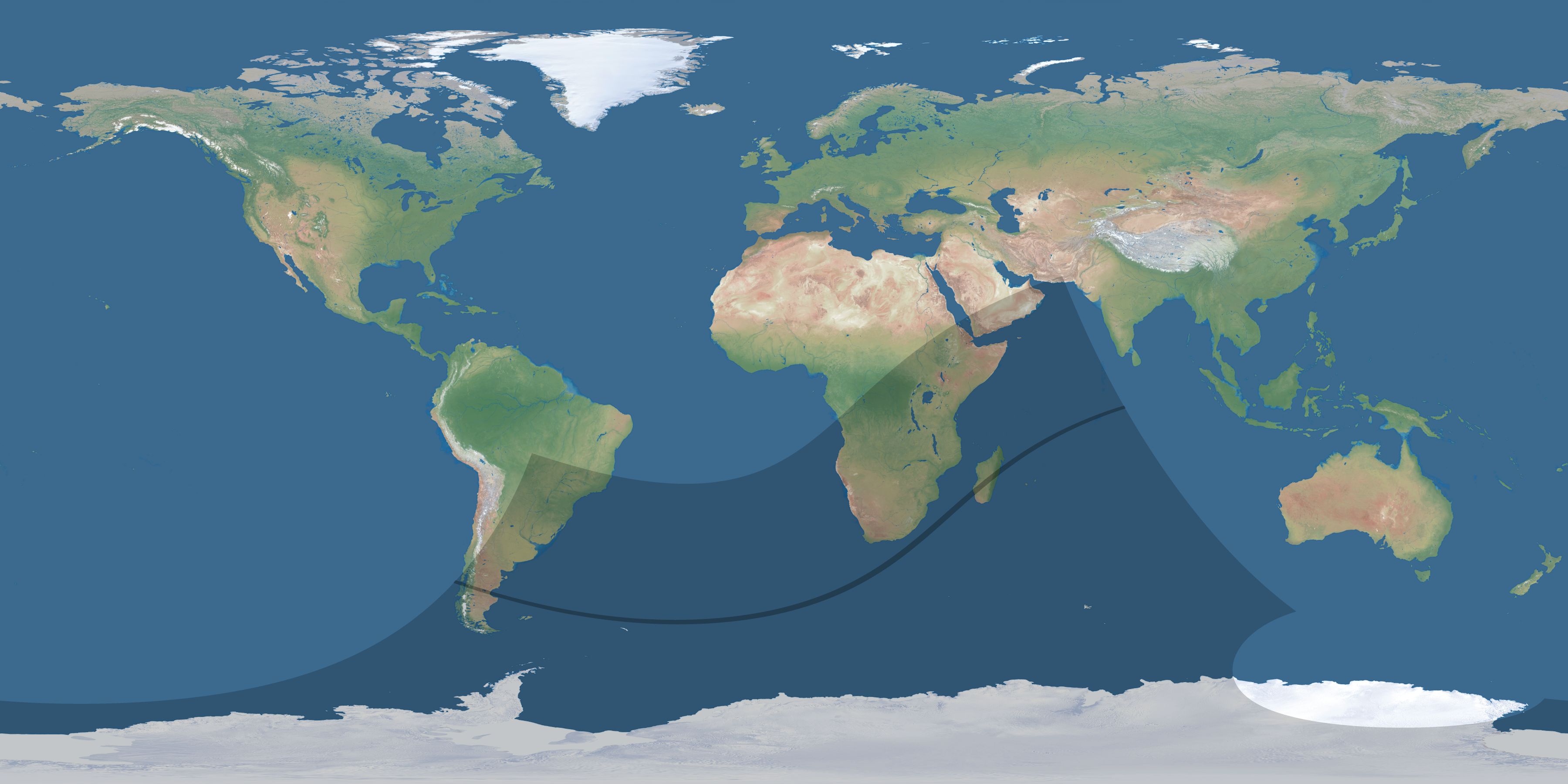 Map of the umbra and penumbra path of the solar eclipse of 01/30/2139