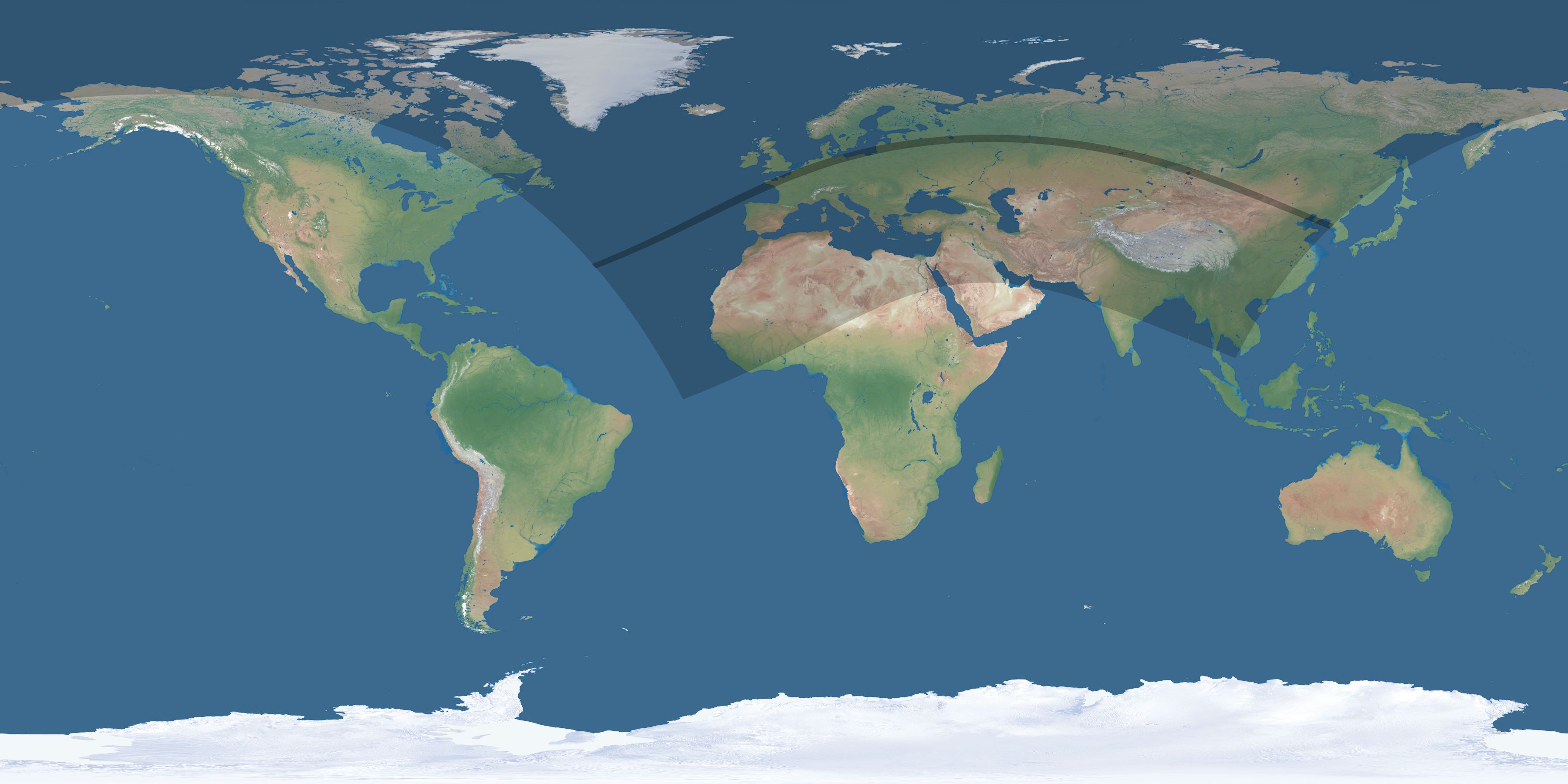 Map of the umbra and penumbra path of the solar eclipse of 05/25/2142