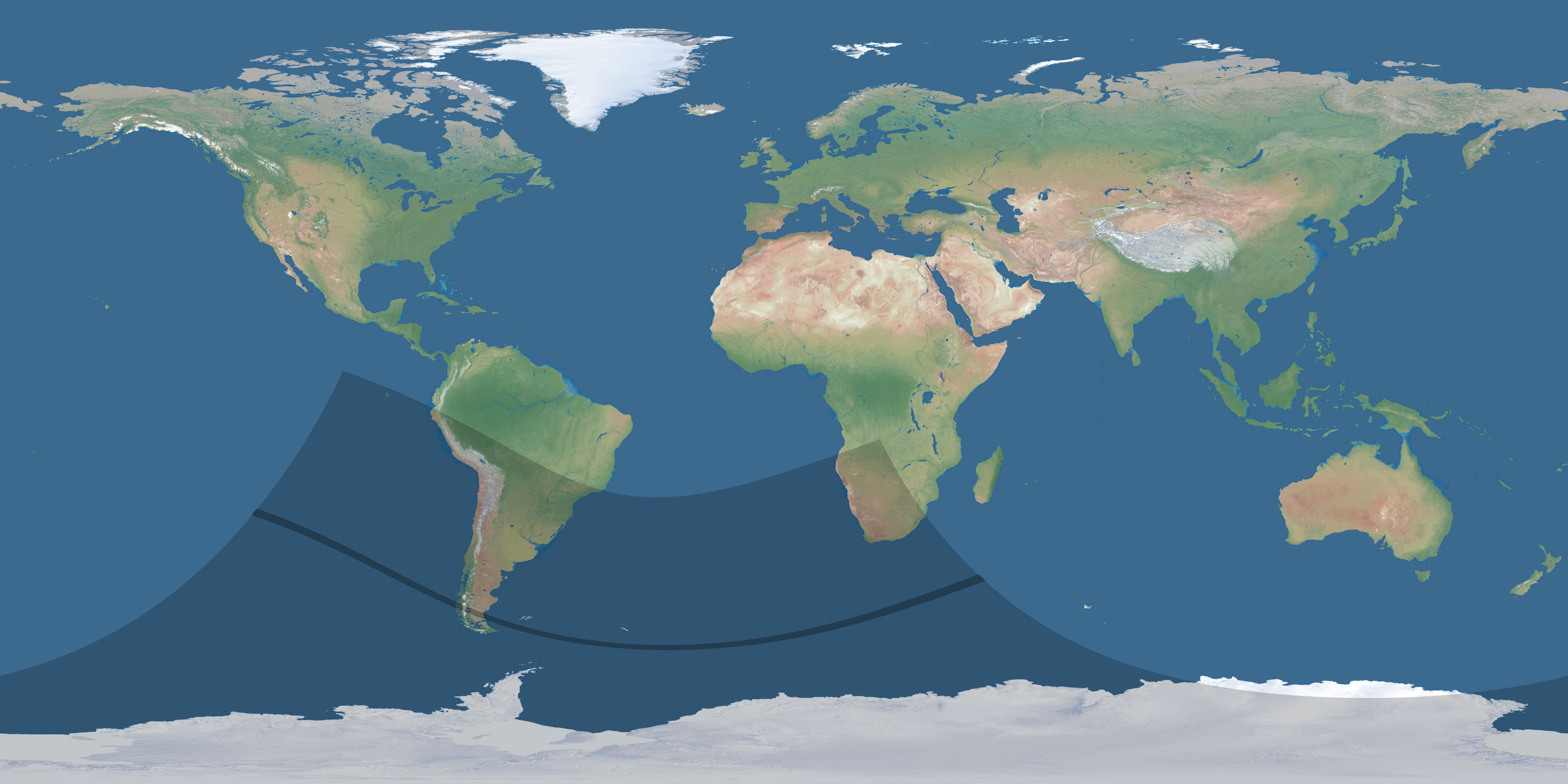 Map of the umbra and penumbra path of the solar eclipse of 11/17/2142