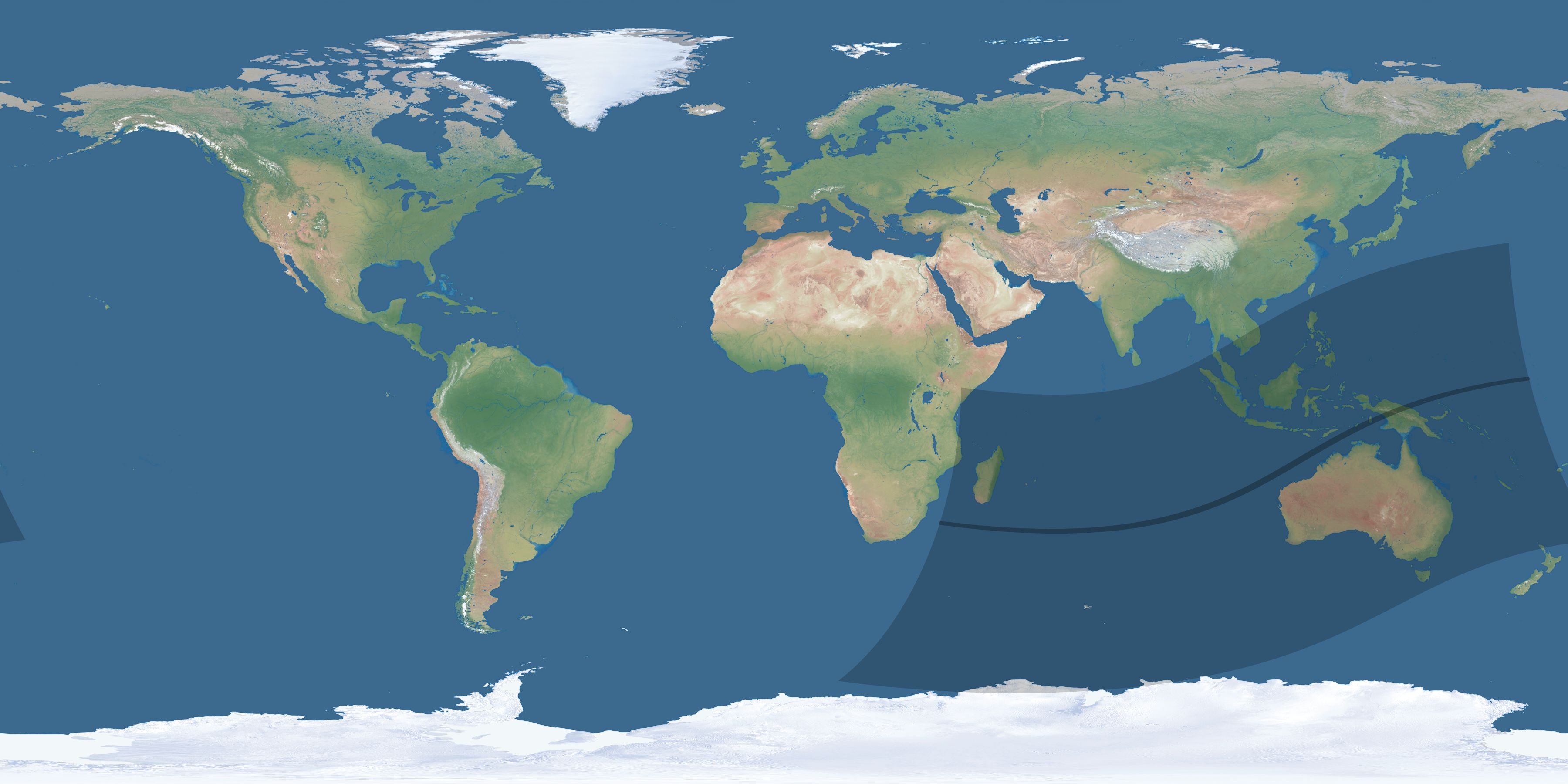 Map of the umbra and penumbra path of the solar eclipse of 03/02/2147