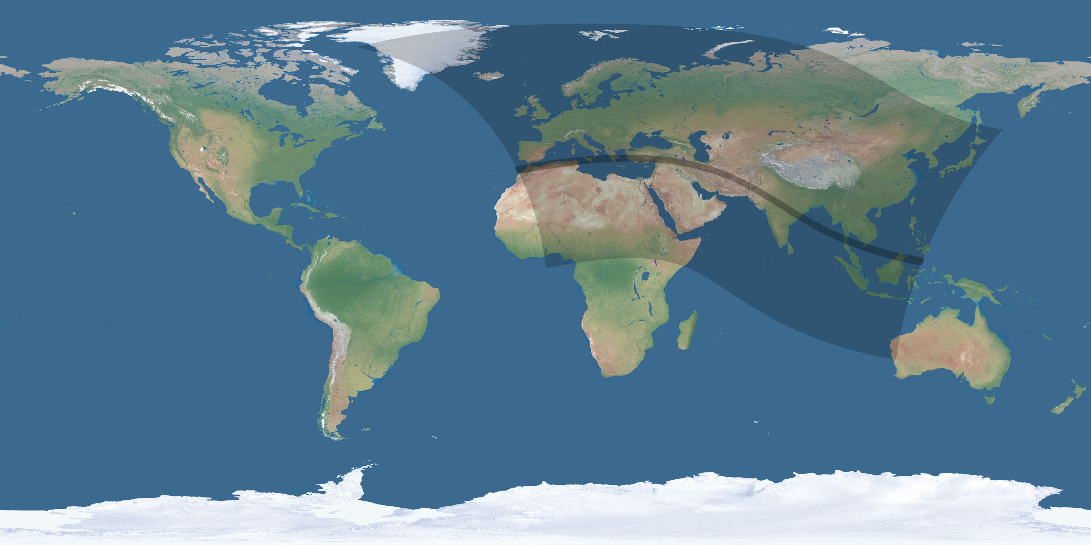Map of the umbra and penumbra path of the solar eclipse of 08/26/2147