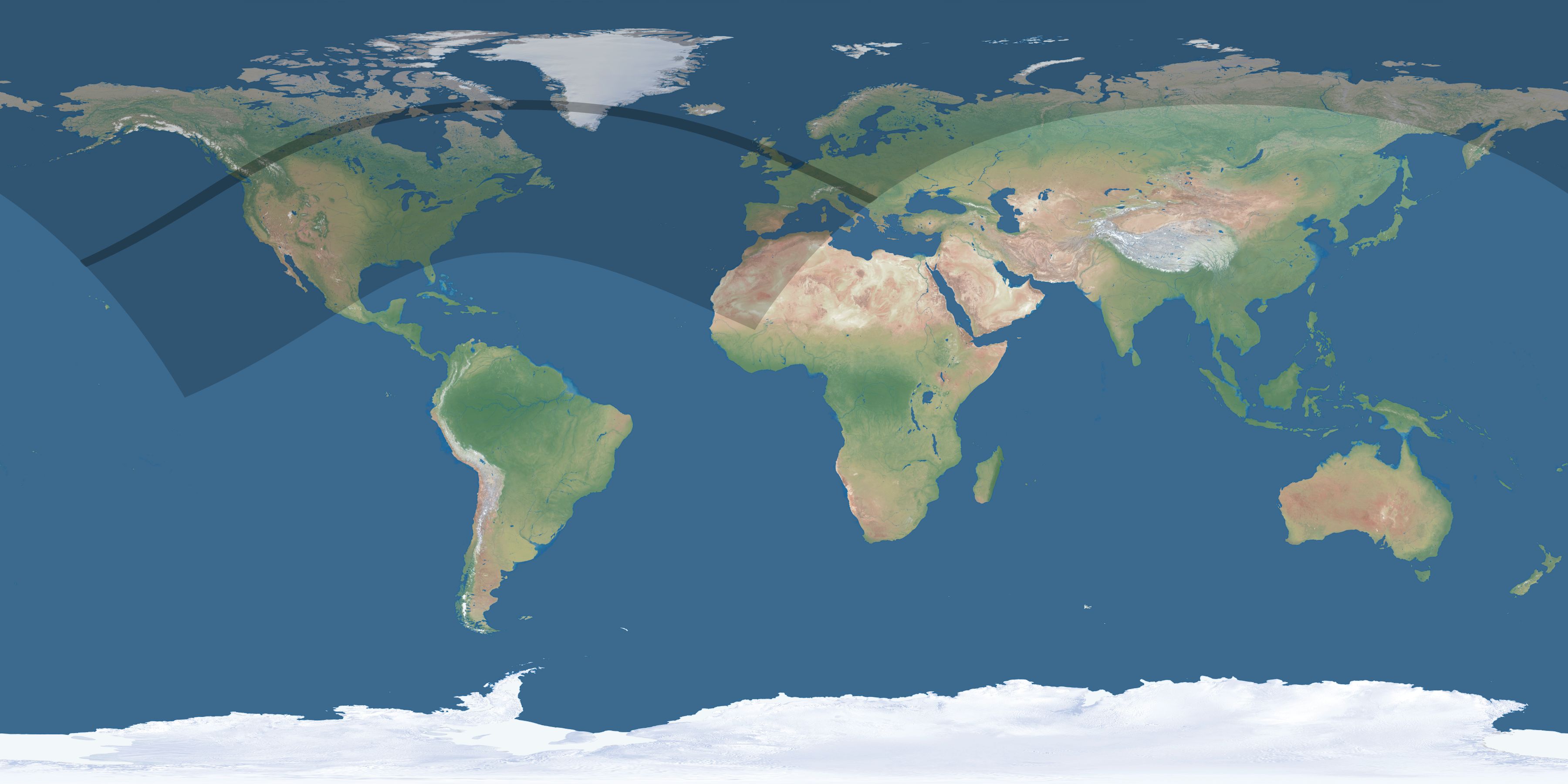 Map of the umbra and penumbra path of the solar eclipse of 06/14/2151