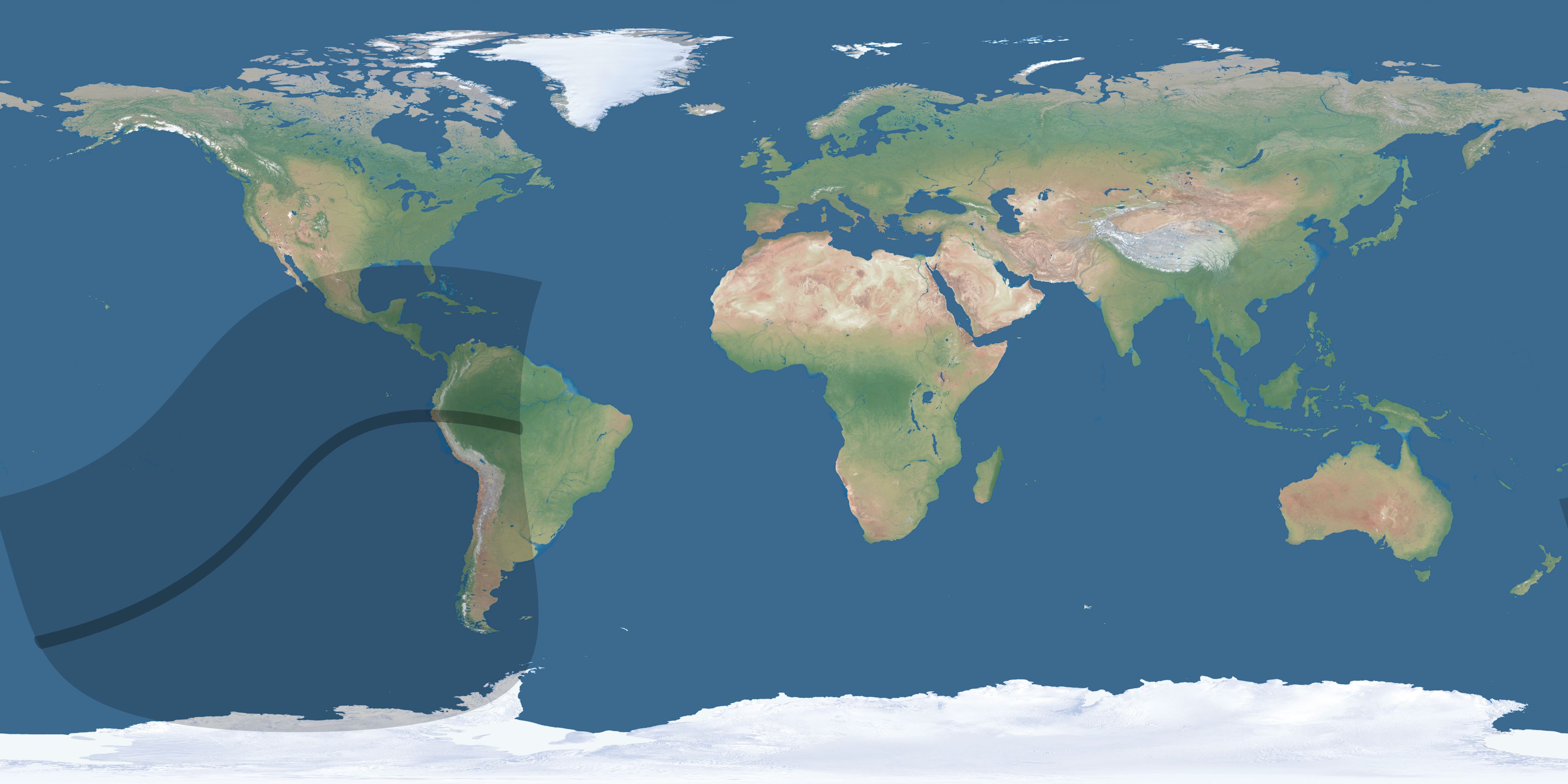 Map of the umbra and penumbra path of the solar eclipse of 04/23/2153