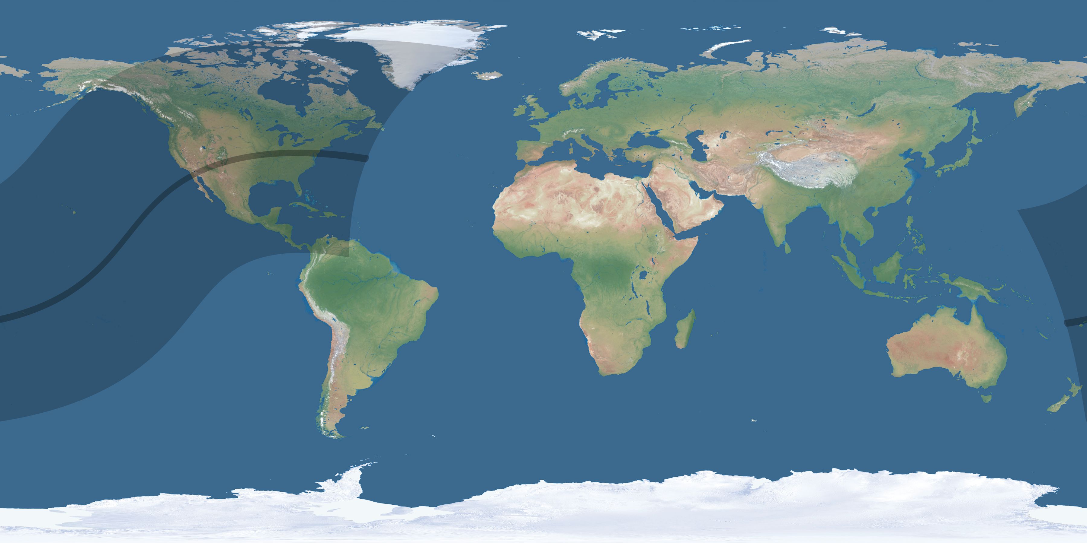 Map of the umbra and penumbra path of the solar eclipse of 04/12/2154