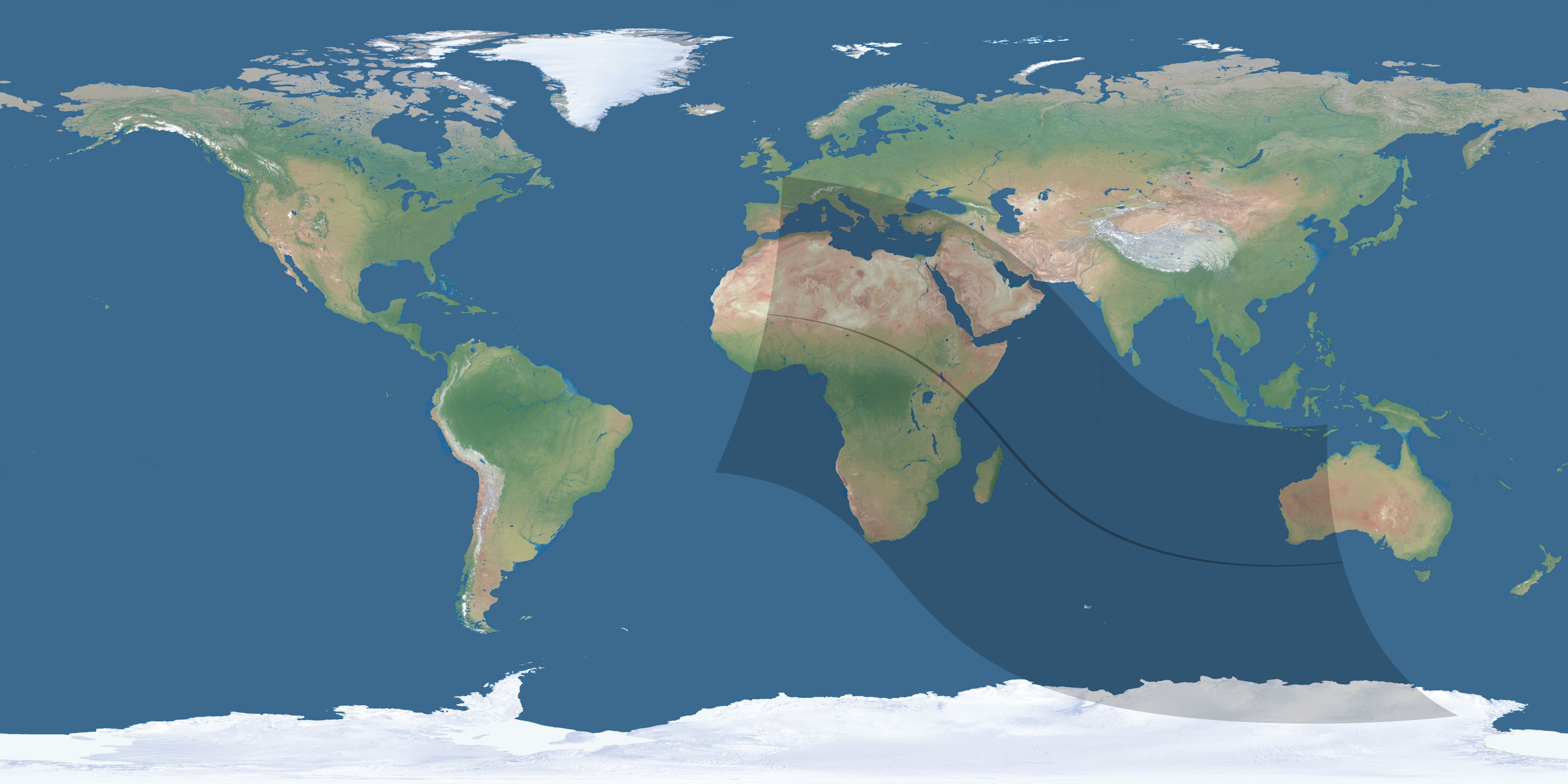 Map of the umbra and penumbra path of the solar eclipse of 10/07/2154