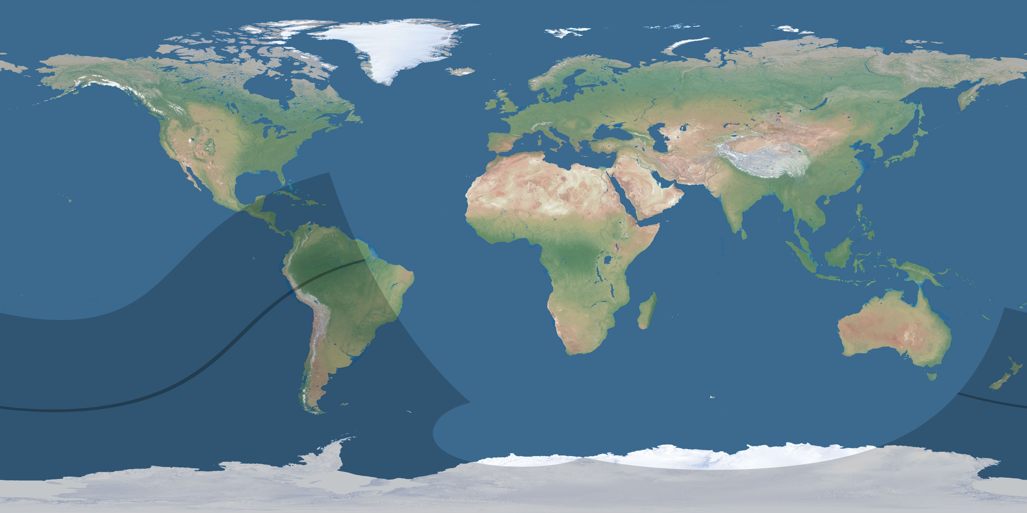 Map of the umbra and penumbra path of the solar eclipse of 02/09/2157